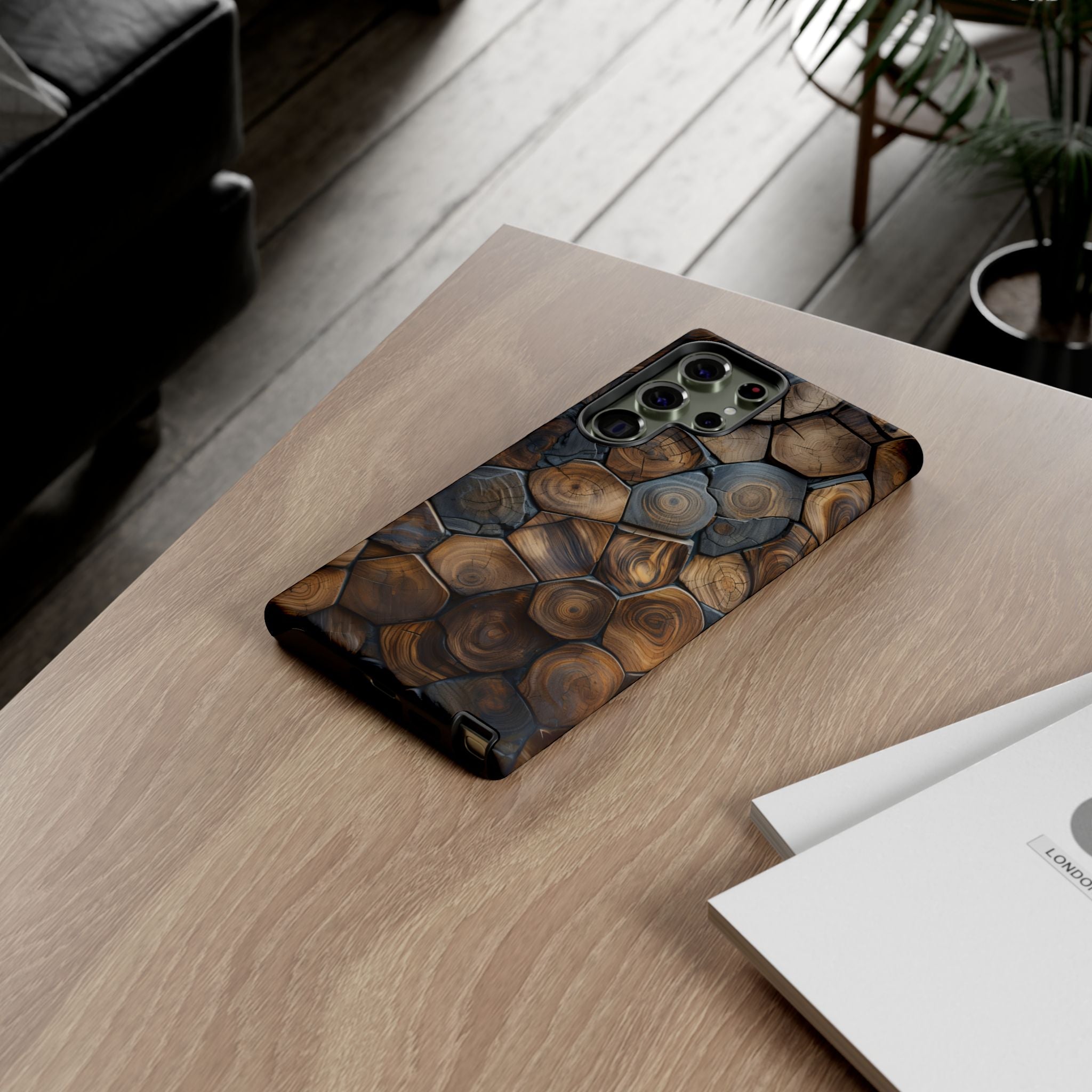 Wood Grain Hex Phone Case — Rustic Geometric iPhone Protection