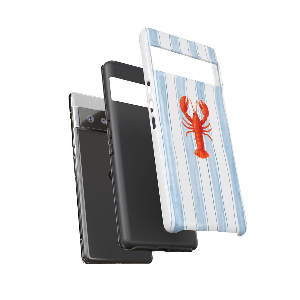 Lobster Stripe Phone Case — Nautical Blue & White Protective Cover