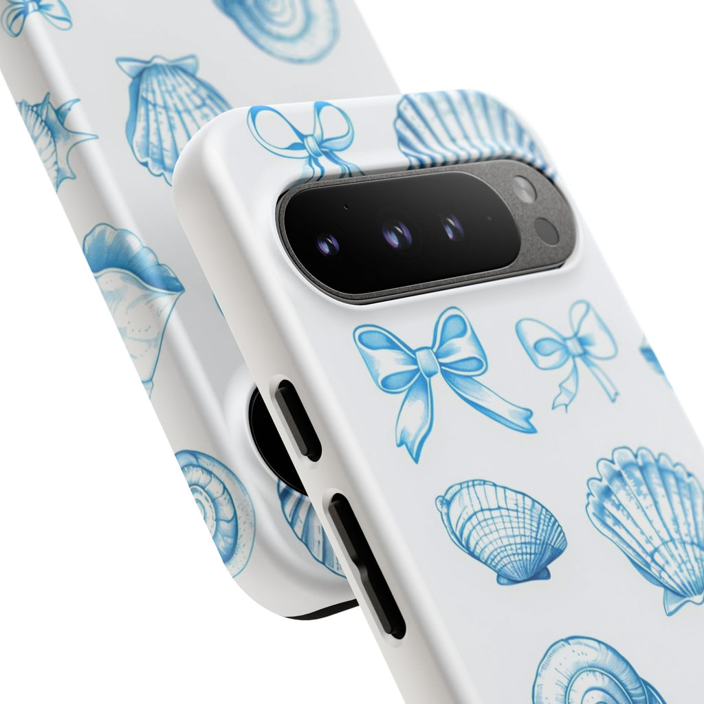 Seaside Shells Phone Case — Blue Nautical Shell & Starfish Pattern