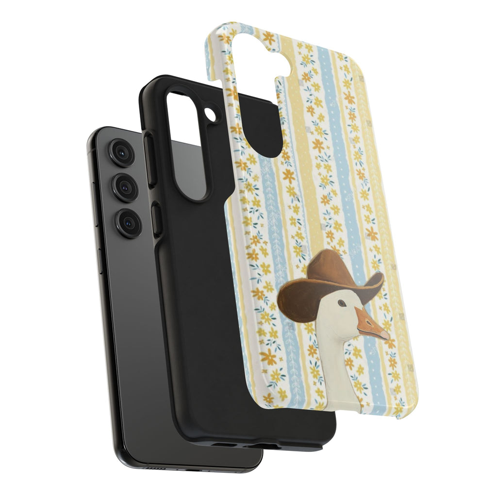 Cowboy Goose Tough Phone Case — Cute Farm Animal iPhone Case with Floral Stripes