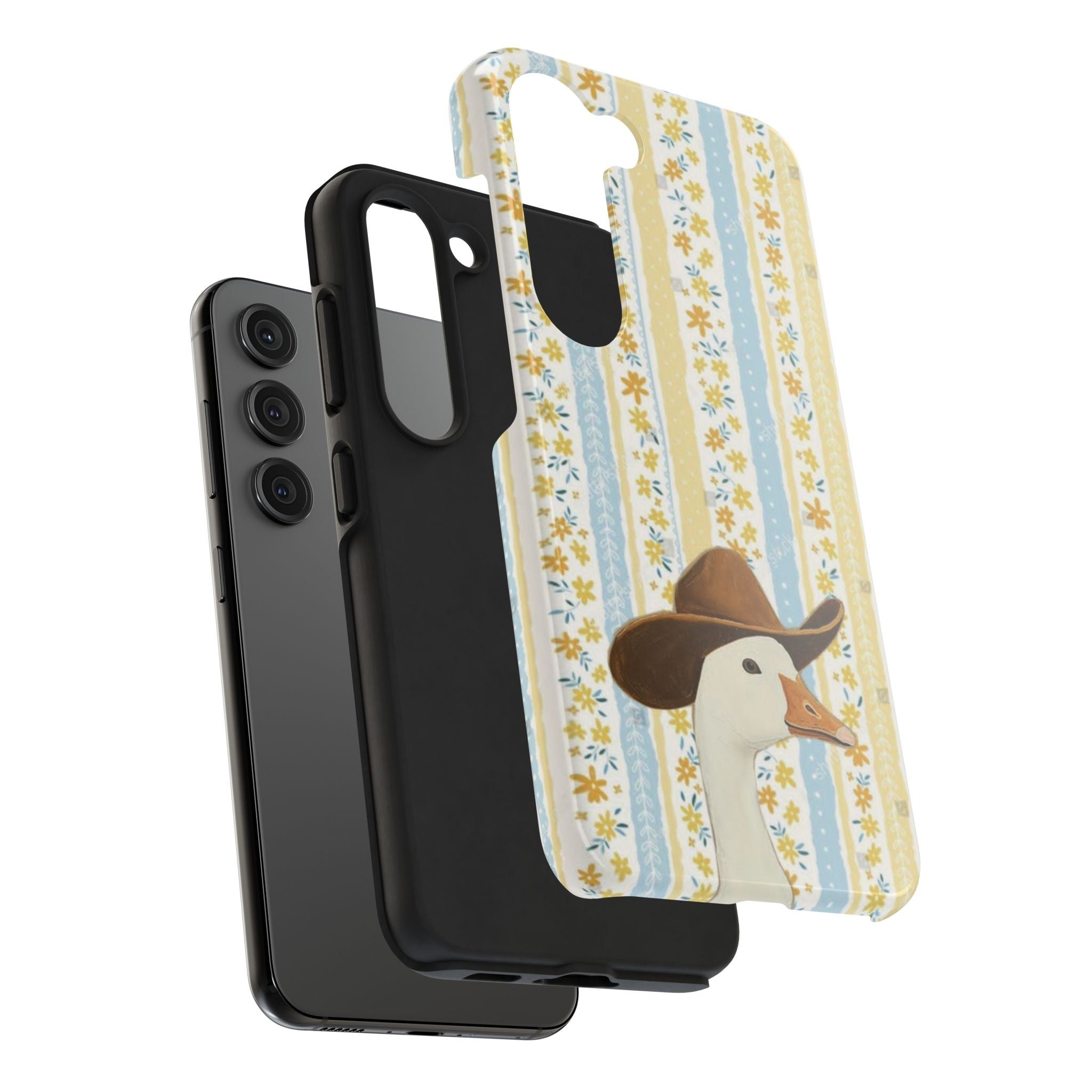 Cowboy Goose Tough Phone Case — Cute Farm Animal iPhone Case with Floral Stripes