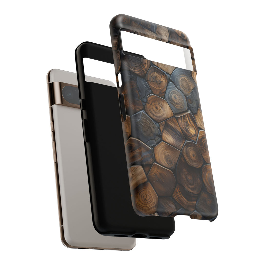 Wood Grain Hex Phone Case — Rustic Geometric iPhone Protection