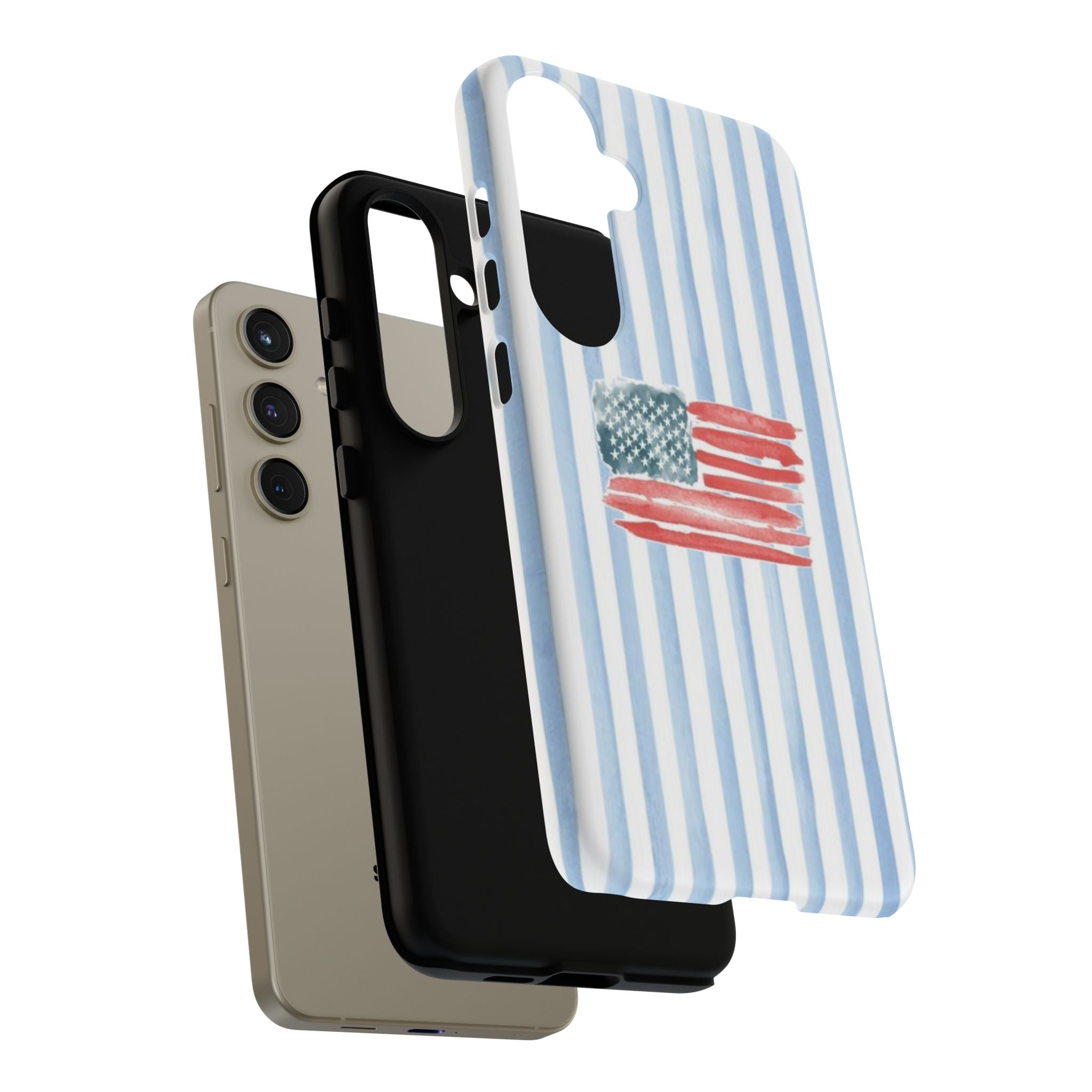 American Flag Watercolor Phone Case - Blue Stripe Tough Case