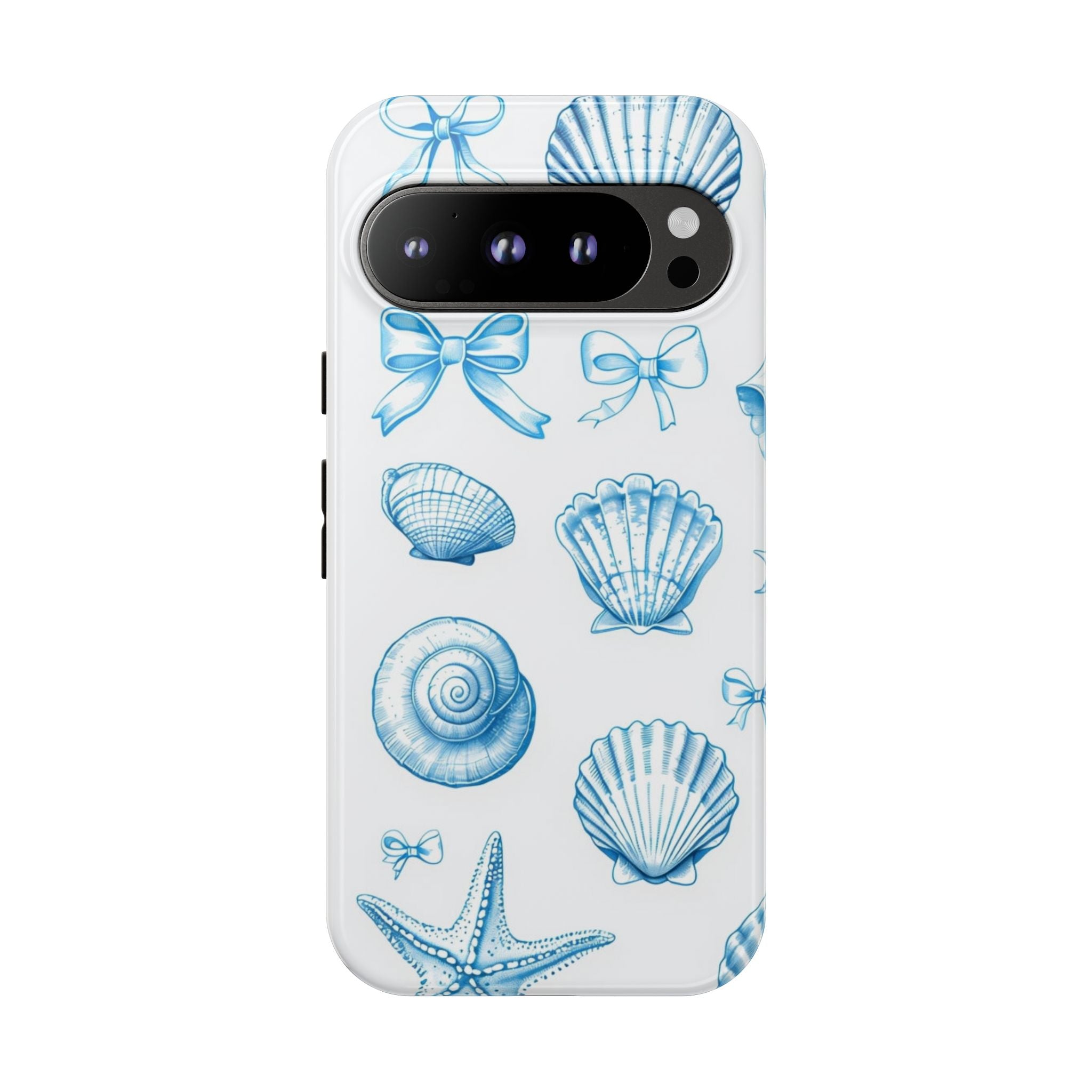 Seaside Shells Phone Case — Blue Nautical Shell & Starfish Pattern
