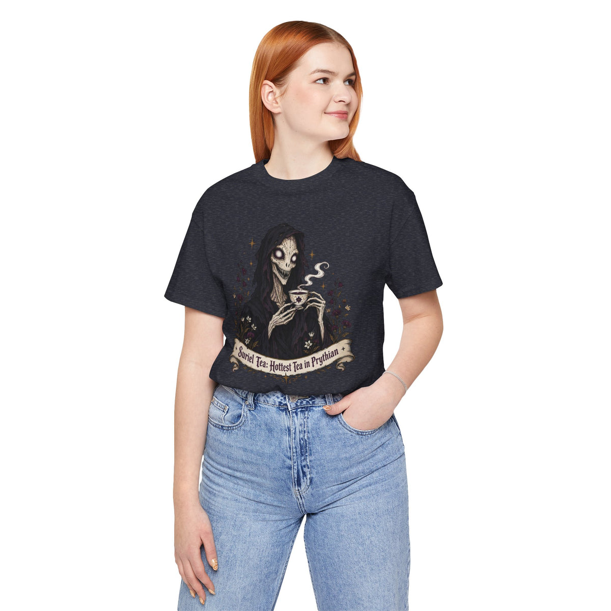 Gothic Reaper Tea T-Shirt — "Sorrel Tea: Hottest Tea in Purgatorium" Graphic Tee