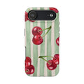 Cherry Stripe Tough Phone Case — Retro Watercolor Cherry Pattern Durable Phone Case