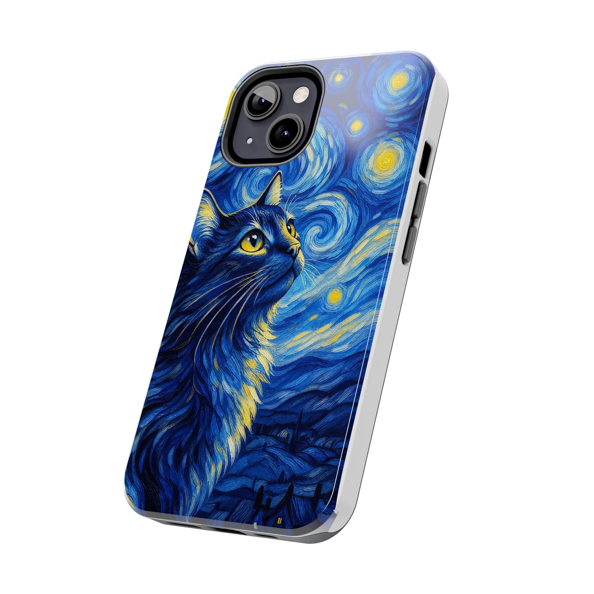 Starry Night Cat Tough Phone Case — Van Gogh Style Galaxy Kitten Protective Cover