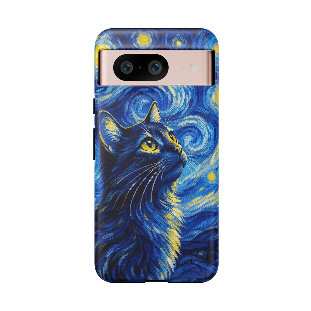 Starry Night Cat Phone Case — Van GoghStyle Blue Galaxy iPhone Cover