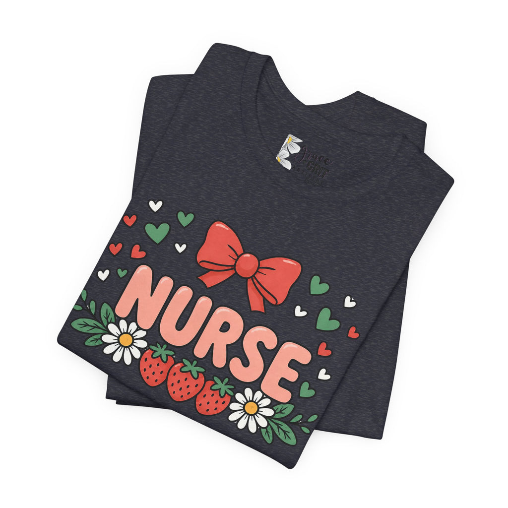 Nurse Floral Tee — Cute Strawberry & Bow Nurse T-Shirt