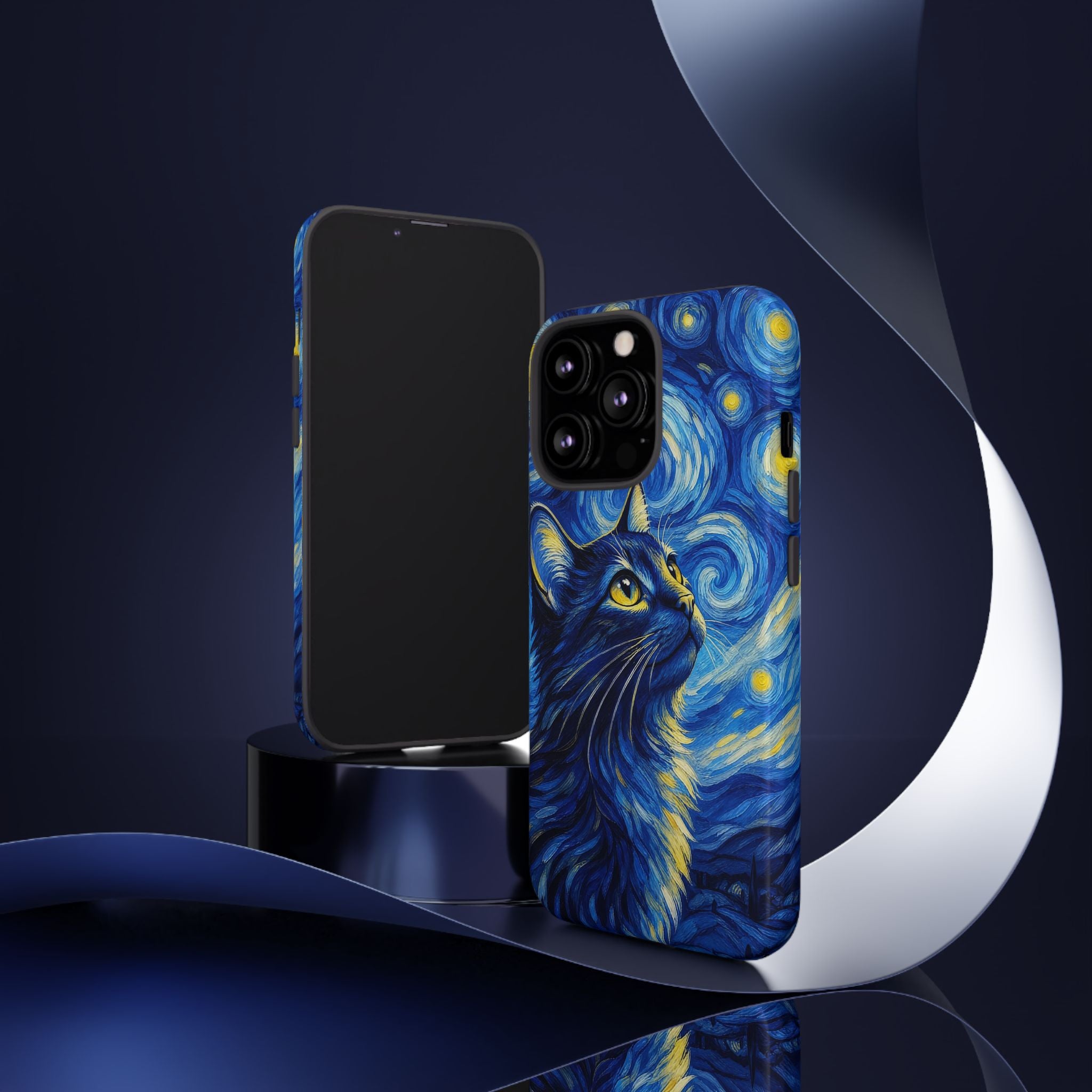 Starry Night Cat Phone Case — Van GoghStyle Blue Galaxy iPhone Cover