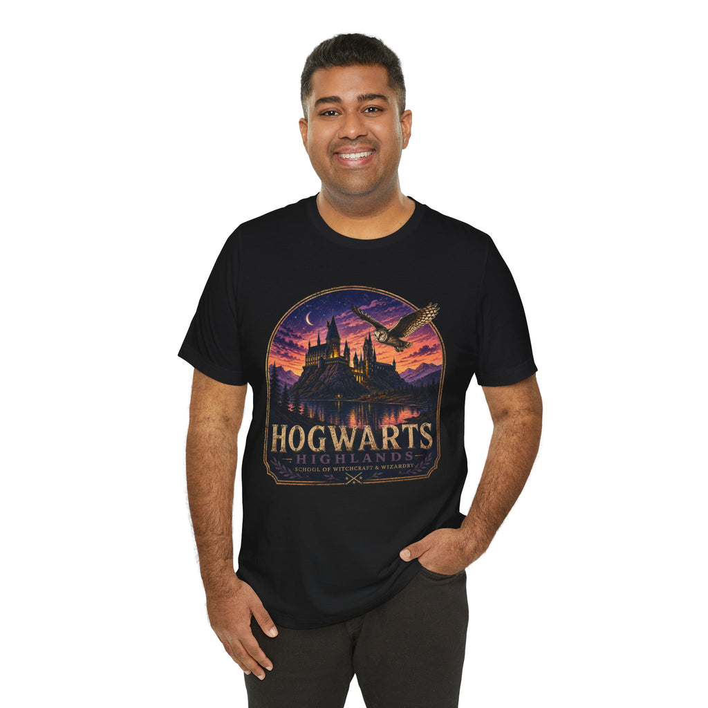 Hogwarts Highlands Graphic Tee — Sunset Castle Illustration T‑Shirt