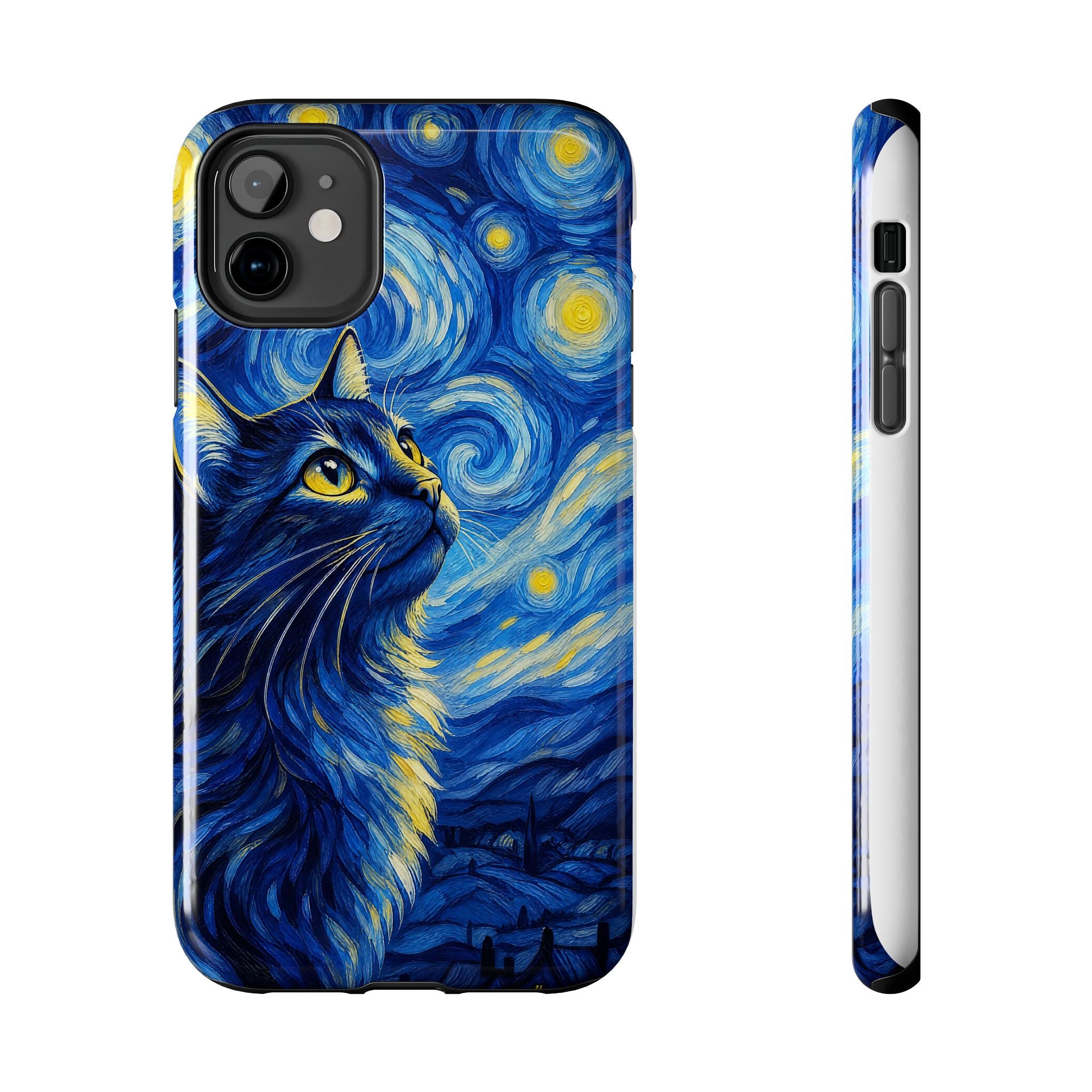 Starry Night Cat Tough Phone Case — Van Gogh Style Galaxy Kitten Protective Cover