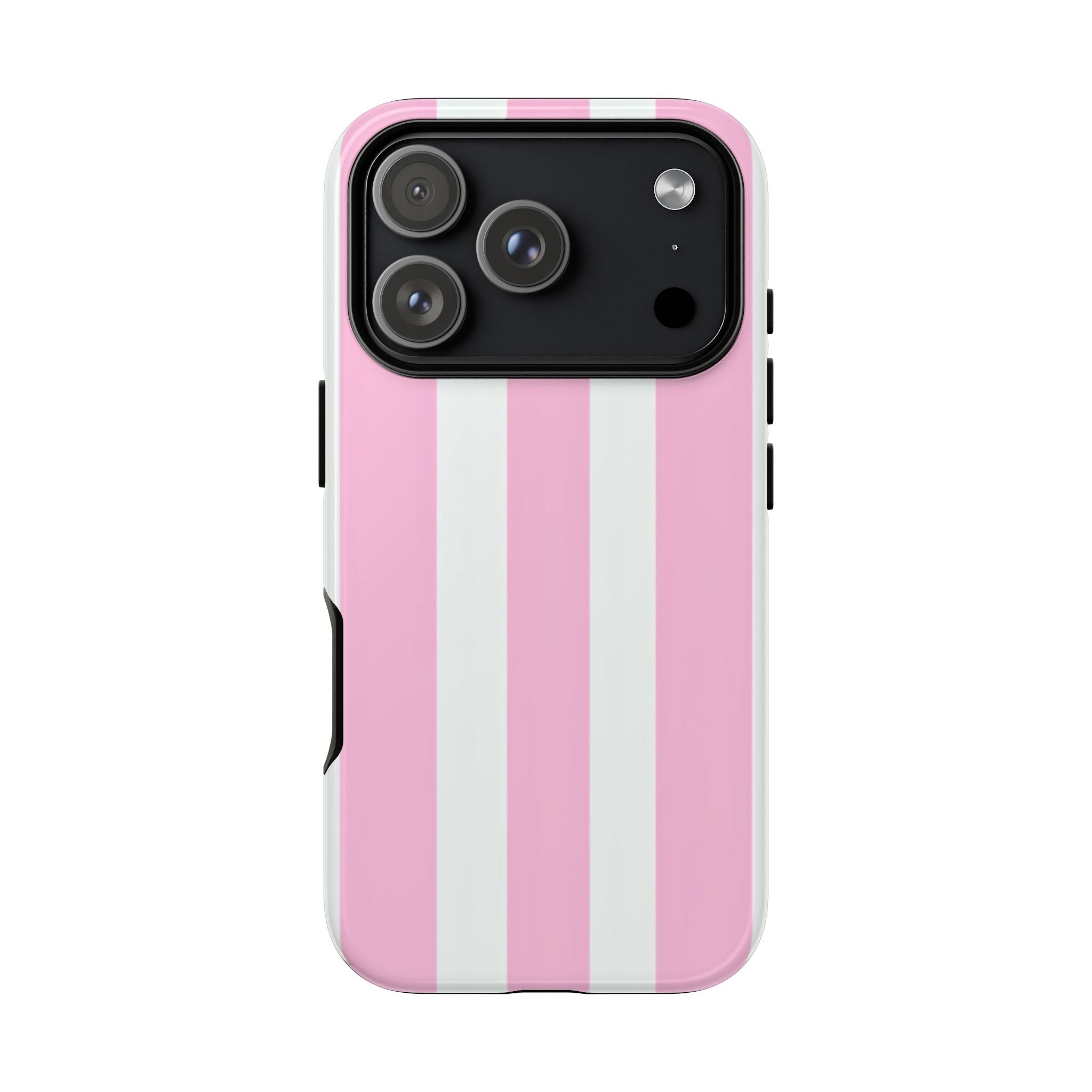 Pink & White Striped Tough Phone Case — Durable Protective Phone Cover