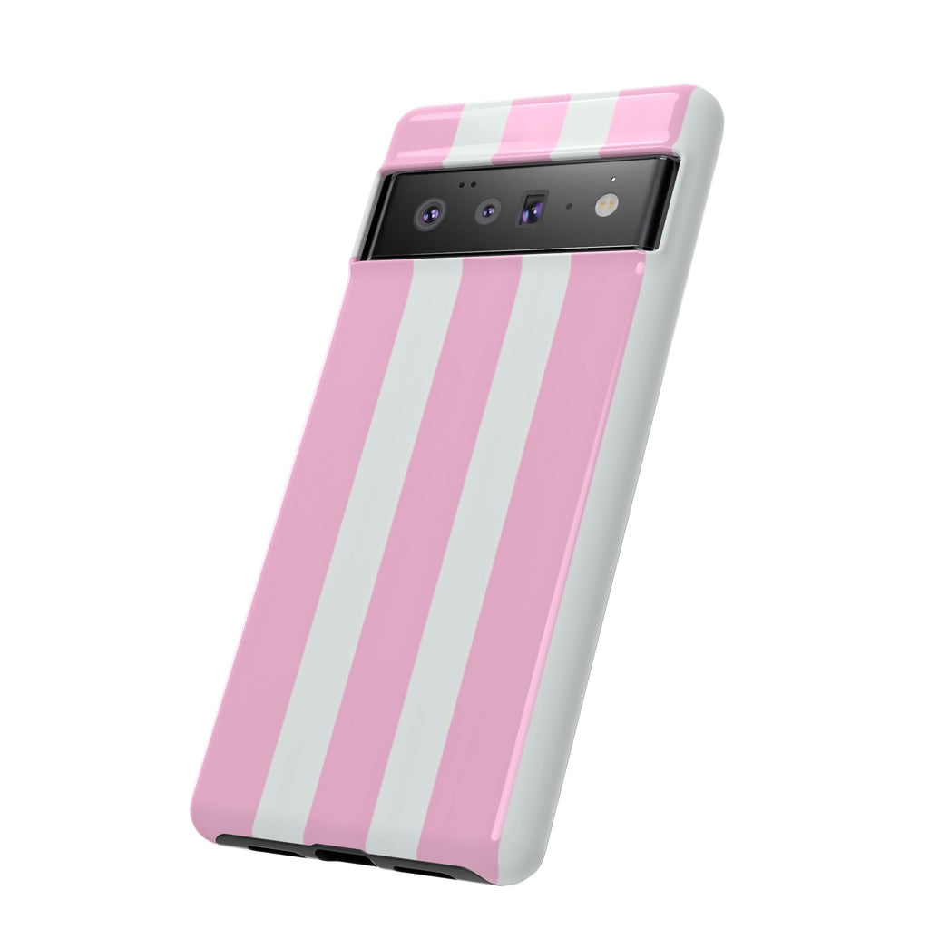 Pink & White Striped Tough Phone Case — Durable Protective Phone Cover