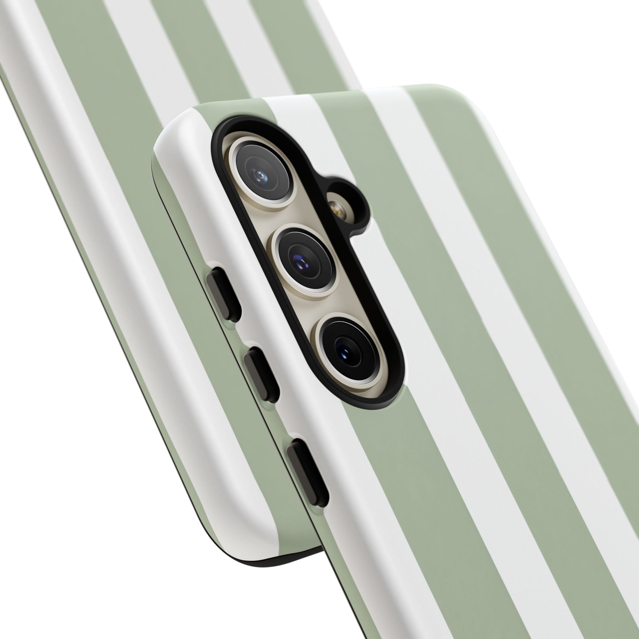 Striped Sage Tough Phone Case — Durable Green & White Vertical Stripe Phone Cover