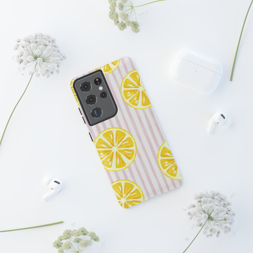 Lemon Slices Tough Case — Cute Pink Stripe Phone Cover
