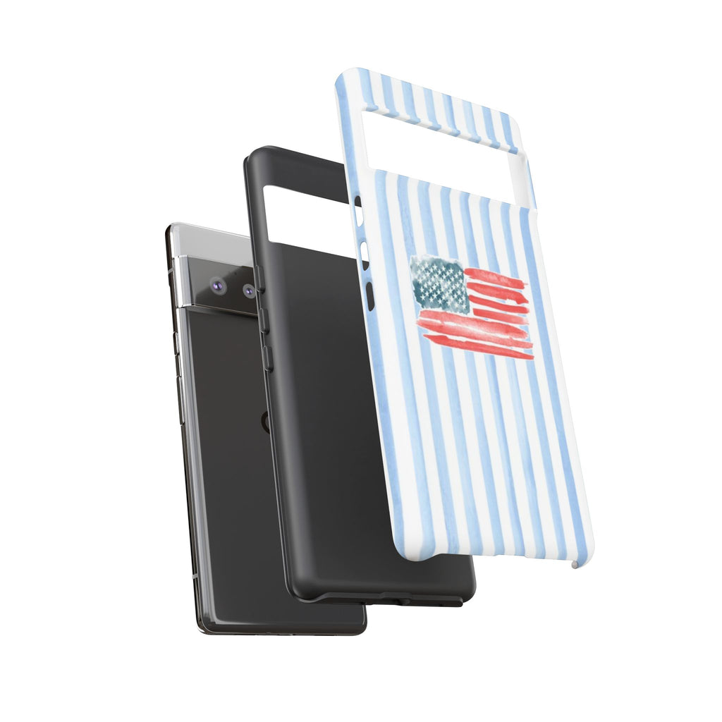 American Flag Watercolor Phone Case - Blue Stripe Tough Case