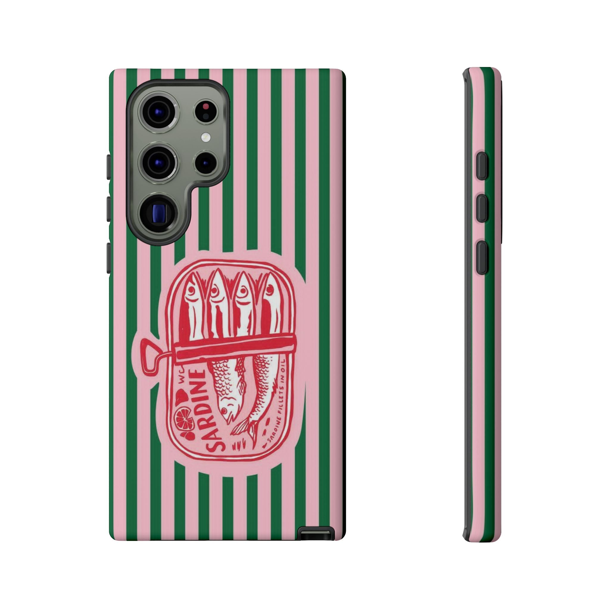 Sardine Stripe Phone Case — Retro Pink & Green Nautical Protection