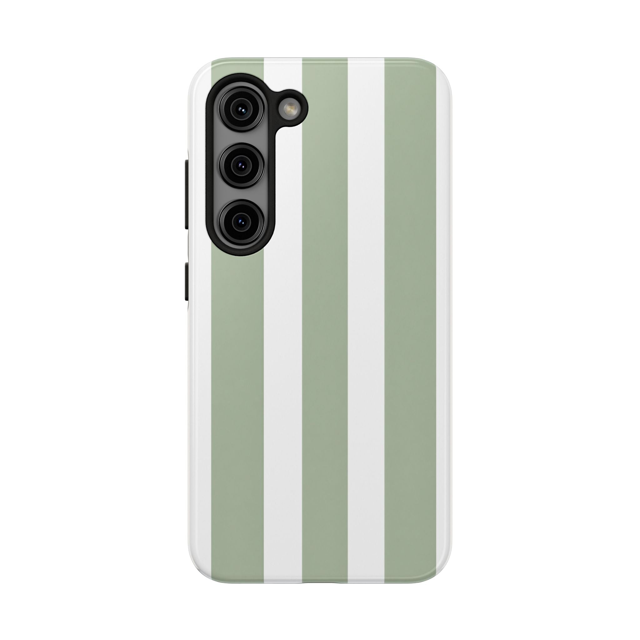 Sage & White Striped Tough Phone Case — Durable Protective Phone Cover