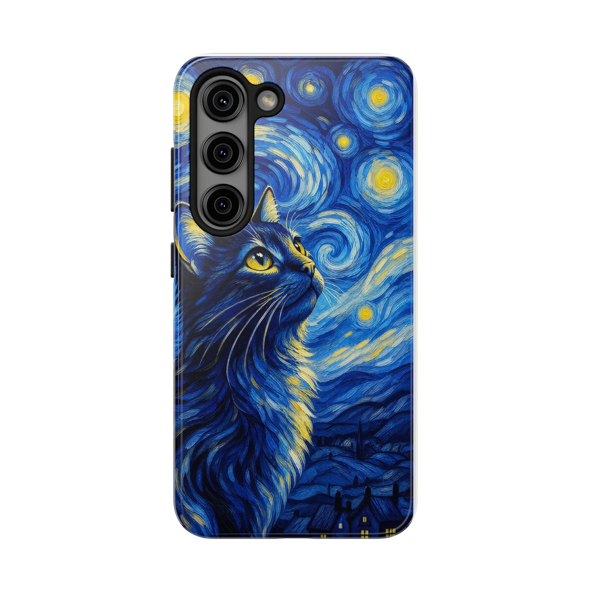 Starry Night Cat Tough Phone Case — Van Gogh Style Galaxy Kitten Protective Cover