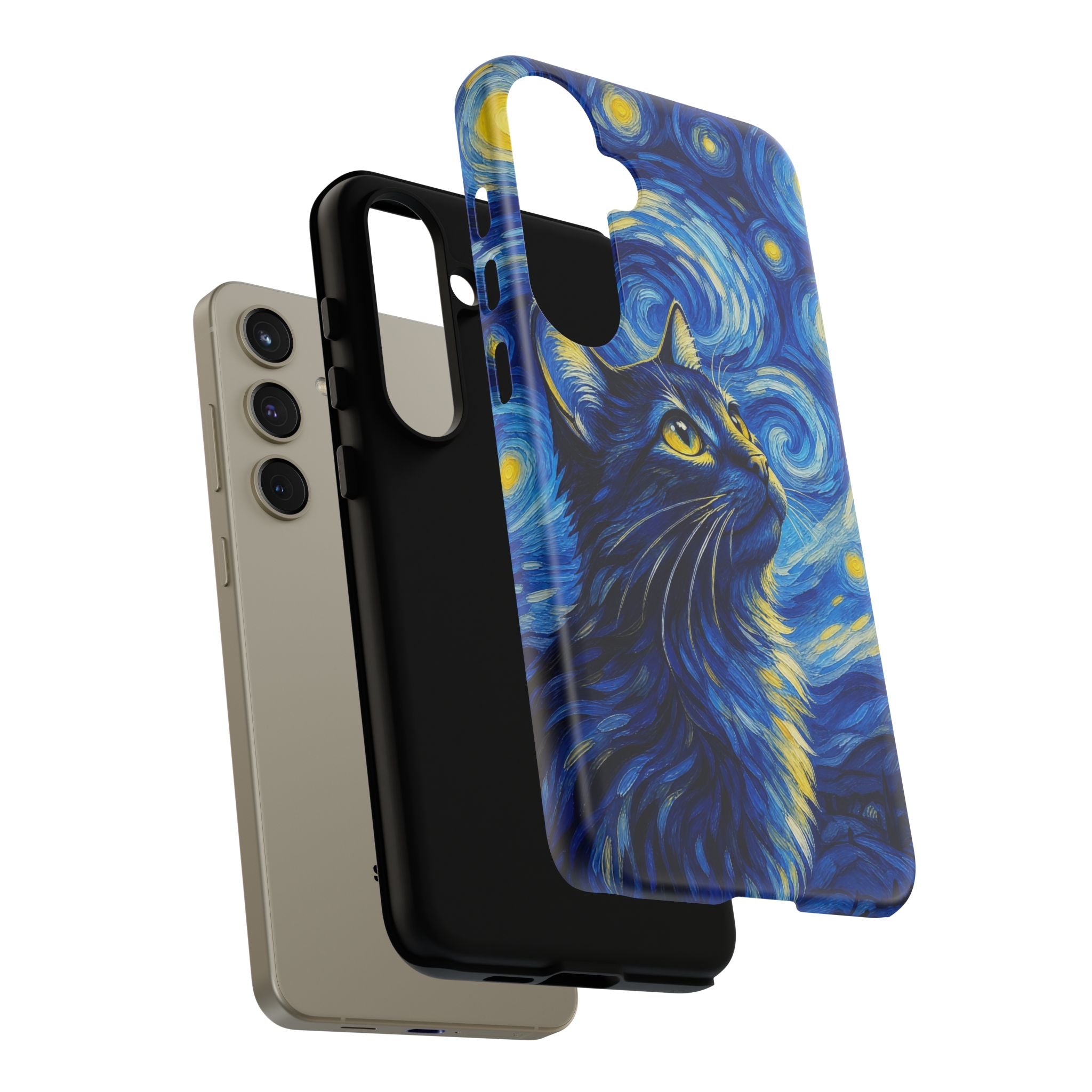Starry Night Cat Phone Case — Van GoghStyle Blue Galaxy iPhone Cover