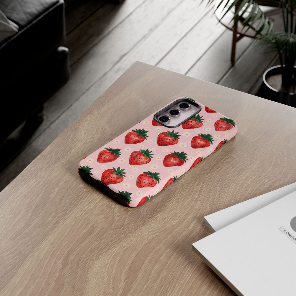 Strawberry Pattern Tough Case — Cute Pink Fruit Phone Case