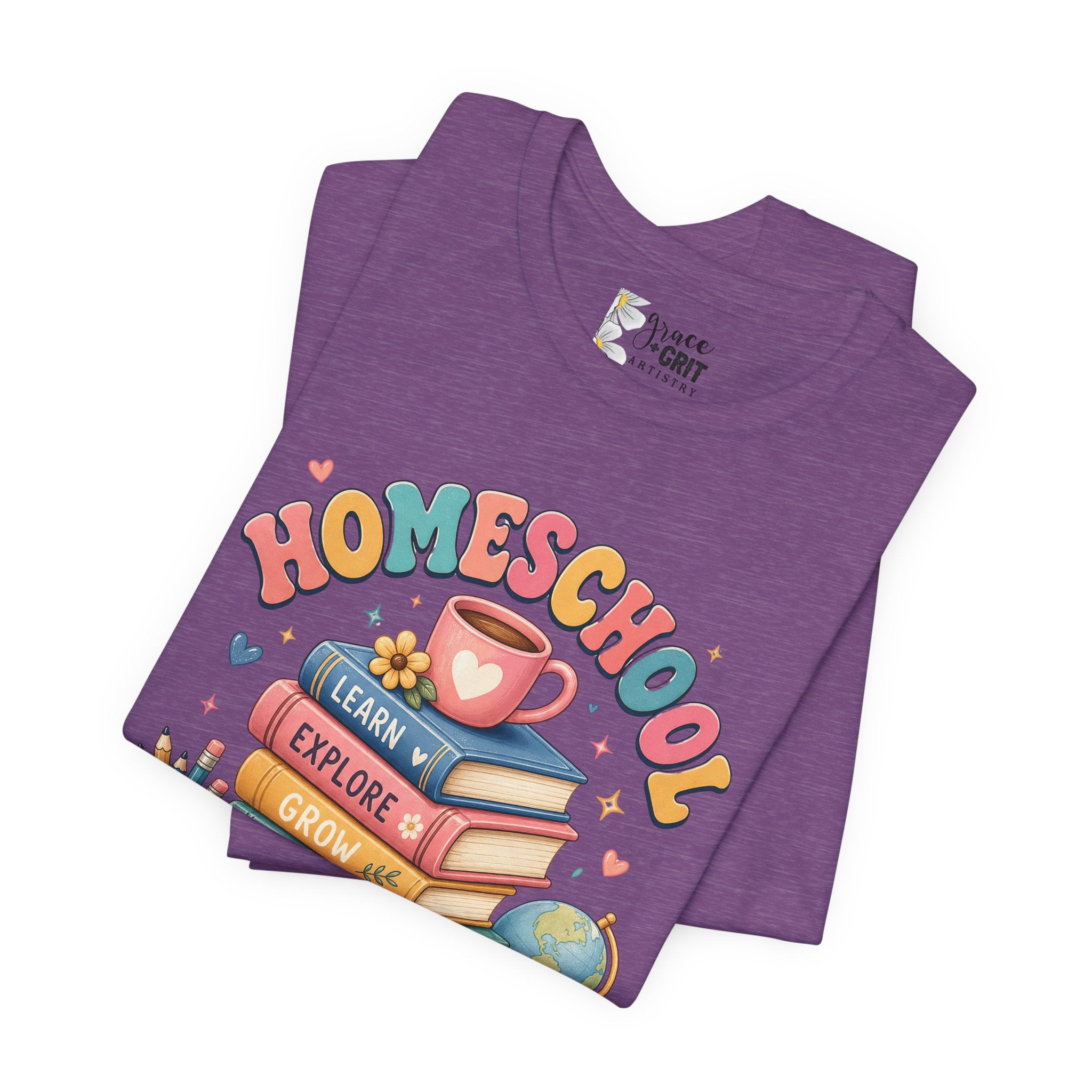 Homeschool Mama T-Shirt – Colorful Stacked Books Design