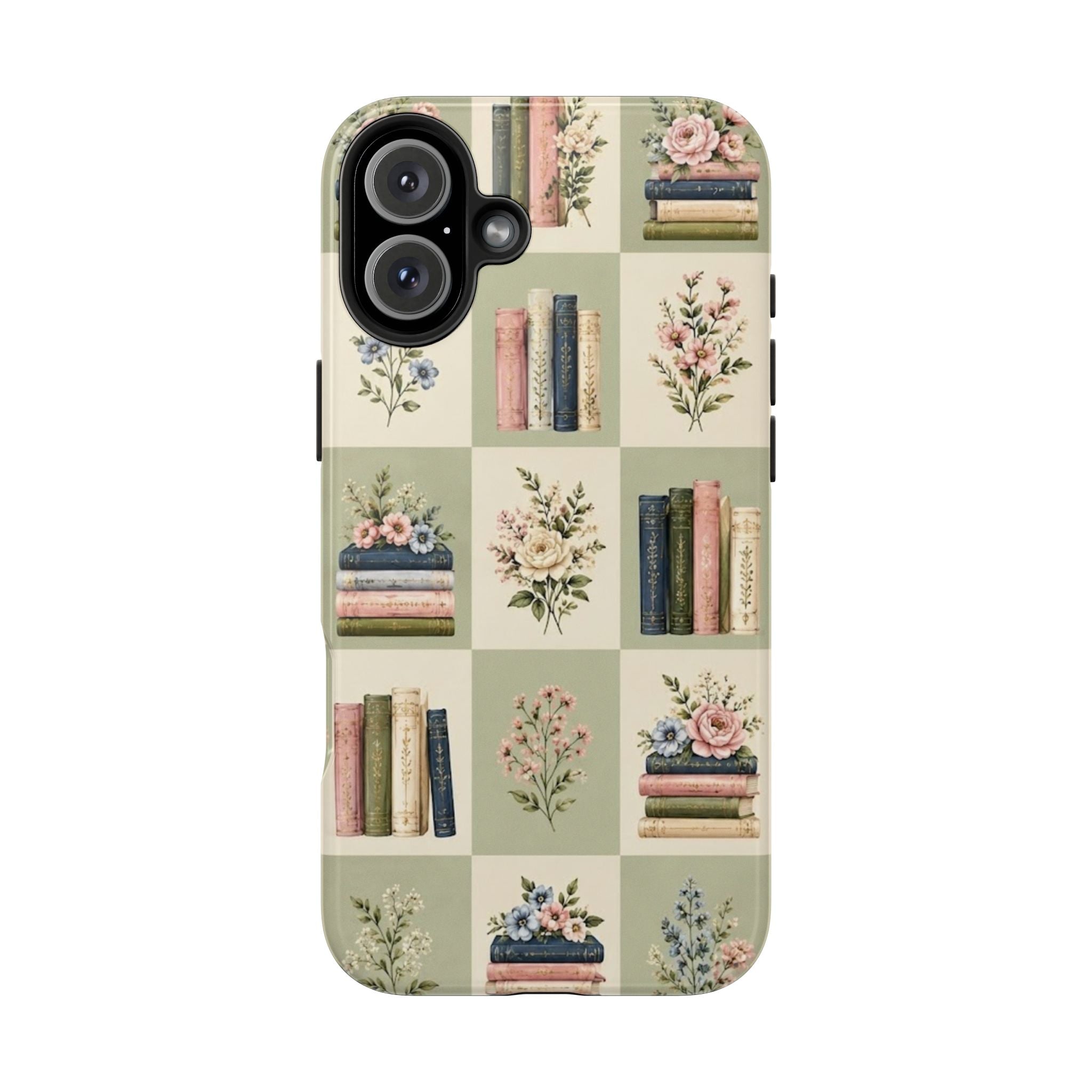 Floral Bookshelf Tough Phone Case — Vintage Floral & Stacked Books Pattern