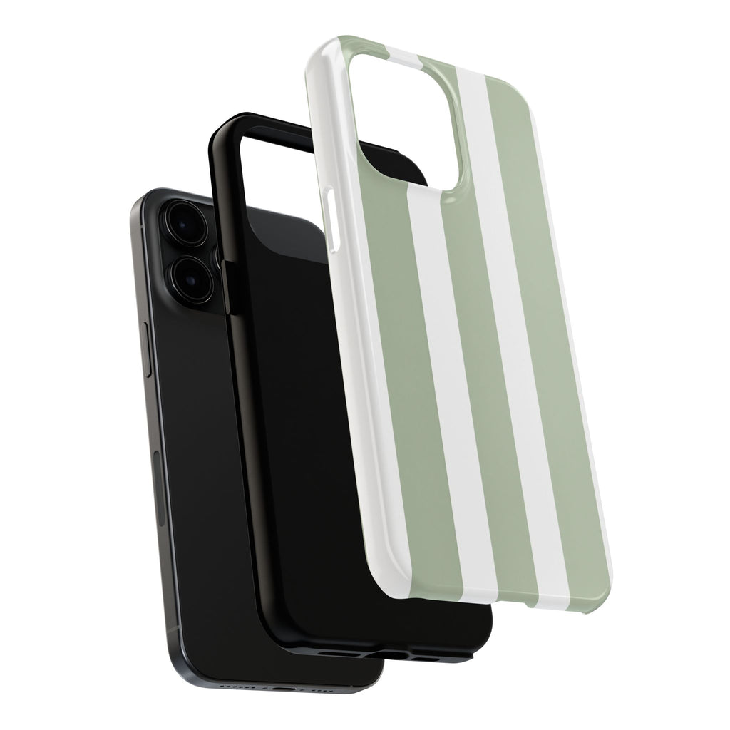 Sage & White Striped Tough Phone Case — Durable Protective Phone Cover