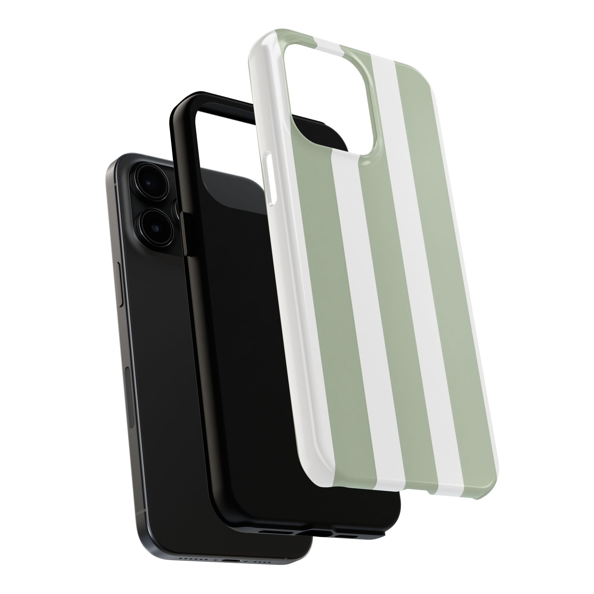 Sage & White Striped Tough Phone Case — Durable Protective Phone Cover