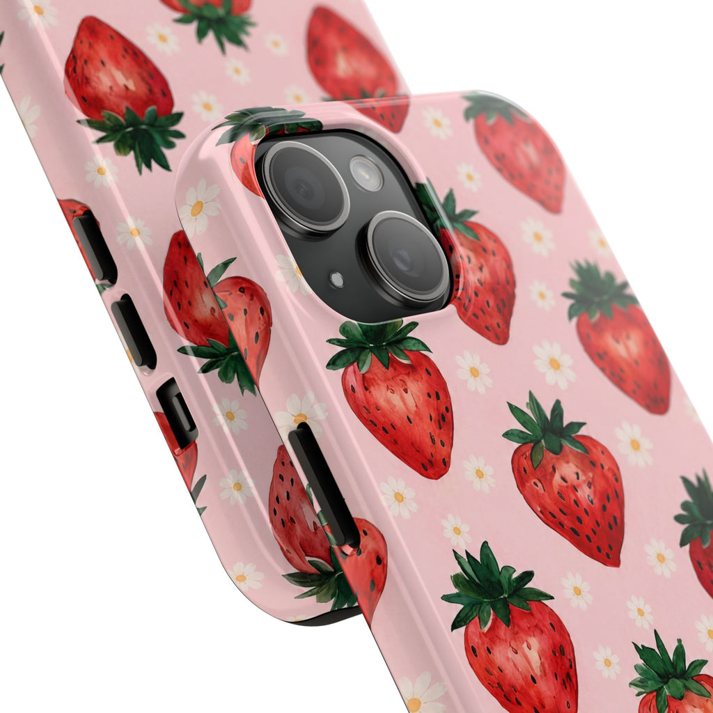 Strawberry Pattern Tough Phone Case — Cute Pink Fruit iPhone/Android Protection