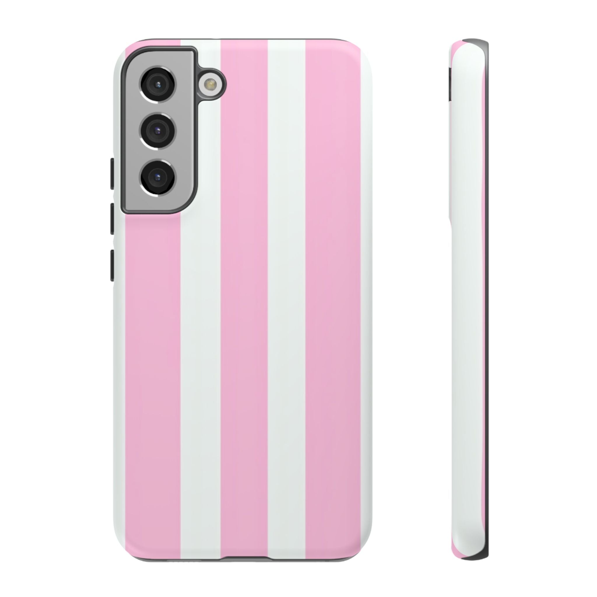 Pink & White Striped Tough Phone Case — Durable Protective Phone Cover