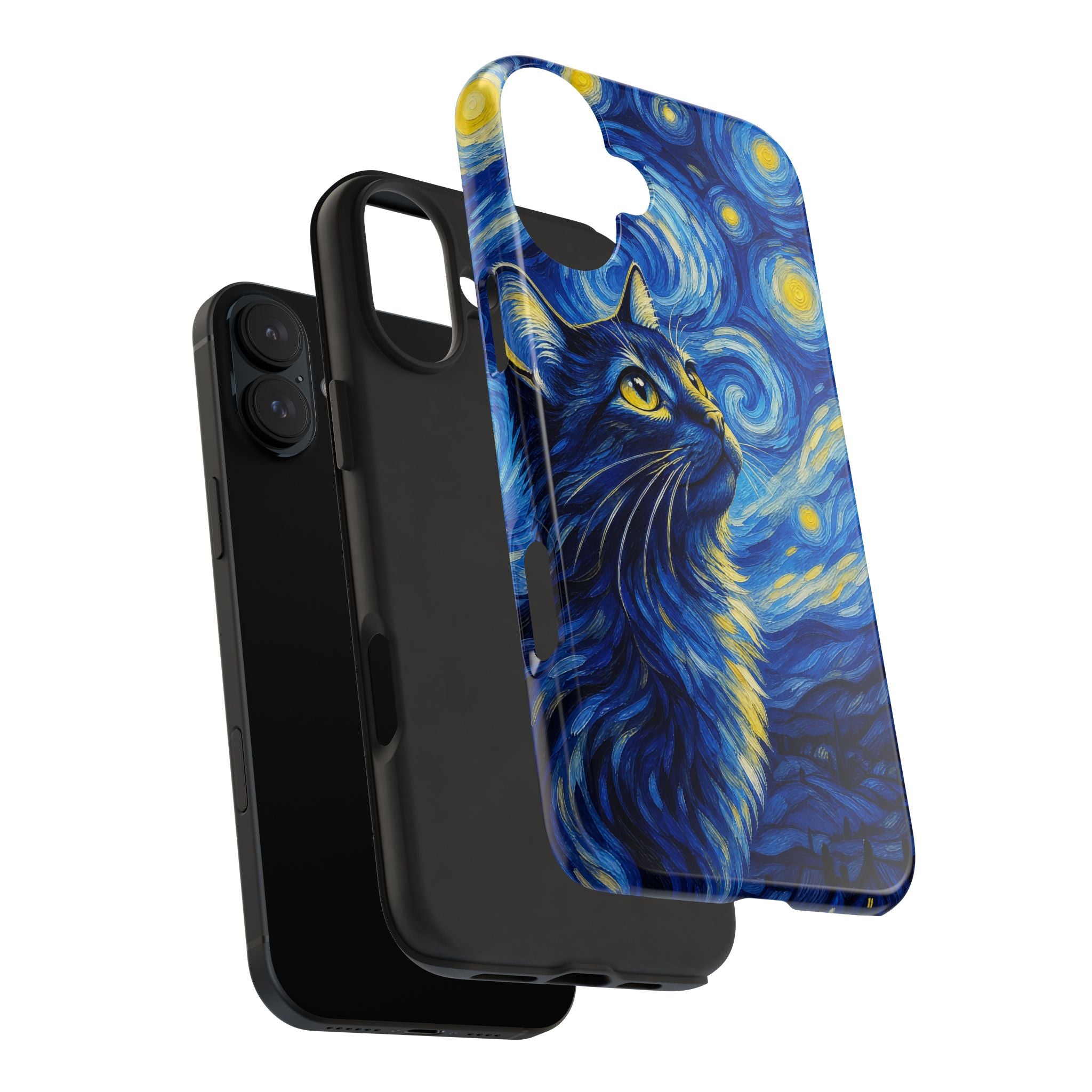 Starry Night Cat Tough Phone Case — Van Gogh Style Galaxy Kitten Protective Cover