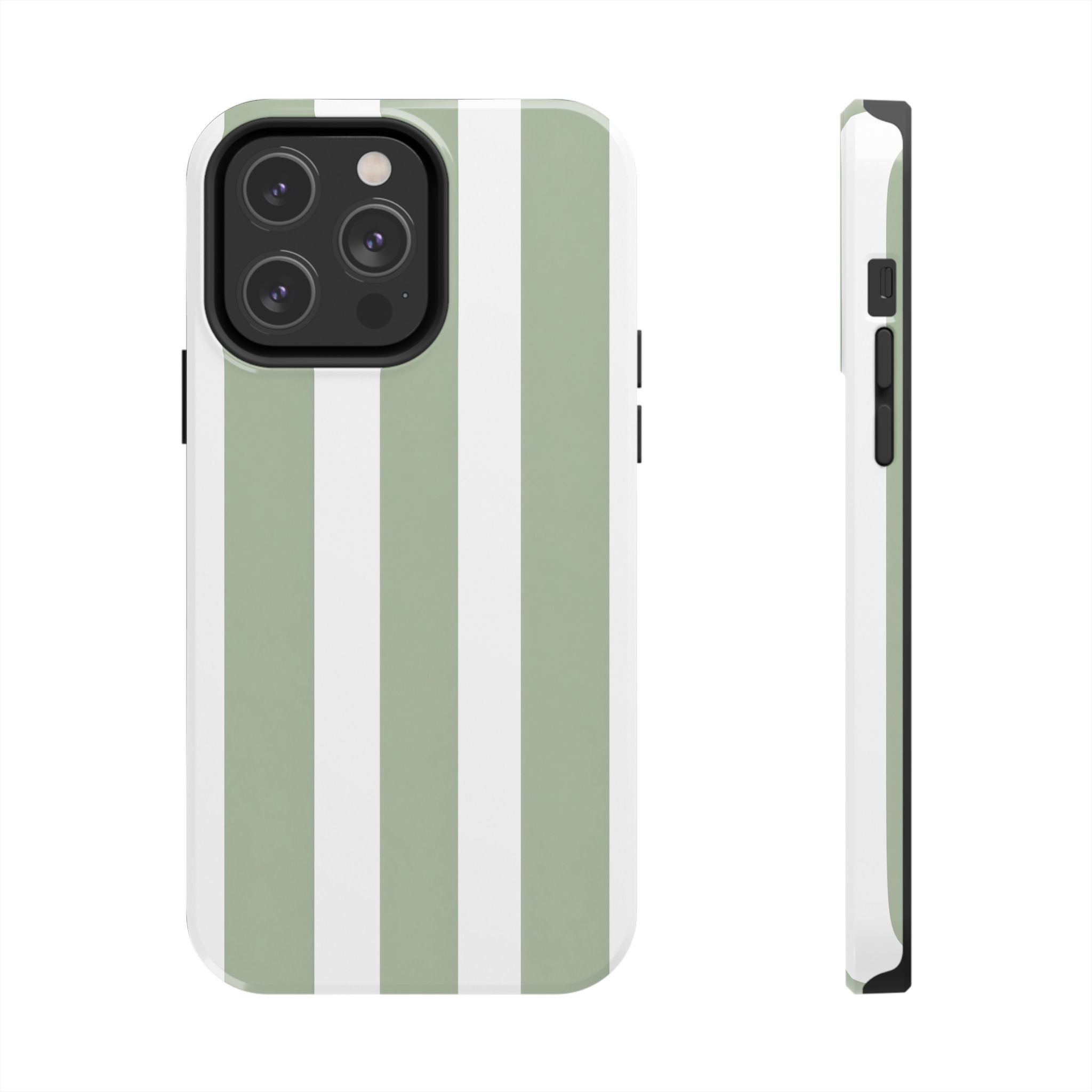 Sage & White Striped Tough Phone Case — Durable Protective Phone Cover