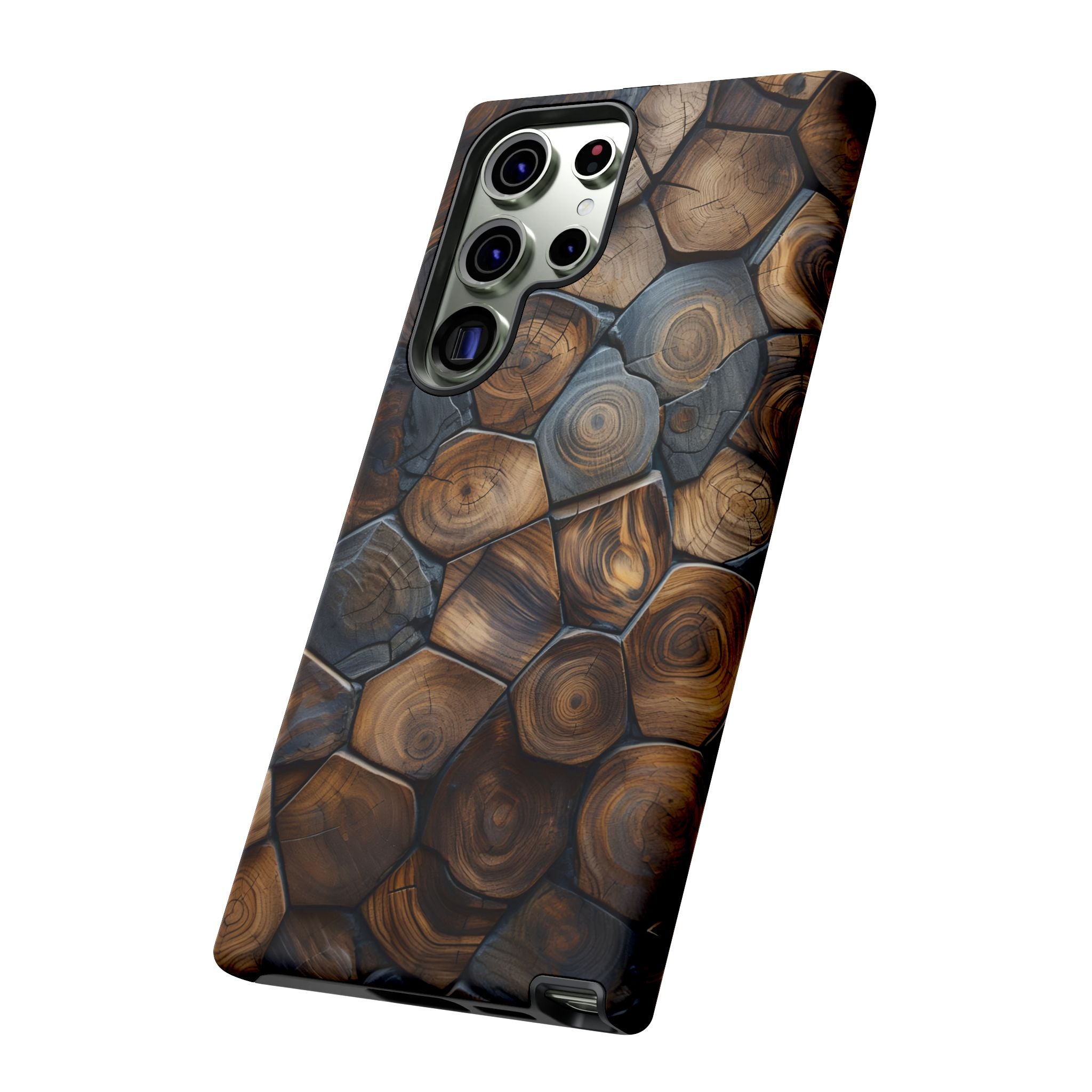 Wood Grain Hex Phone Case — Rustic Geometric iPhone Protection
