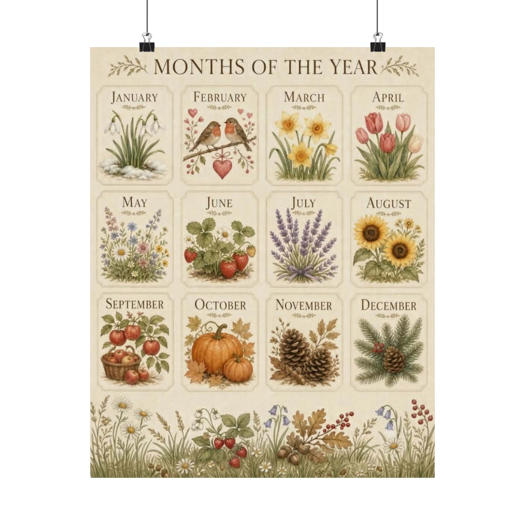 Months of the Year Botanical Poster