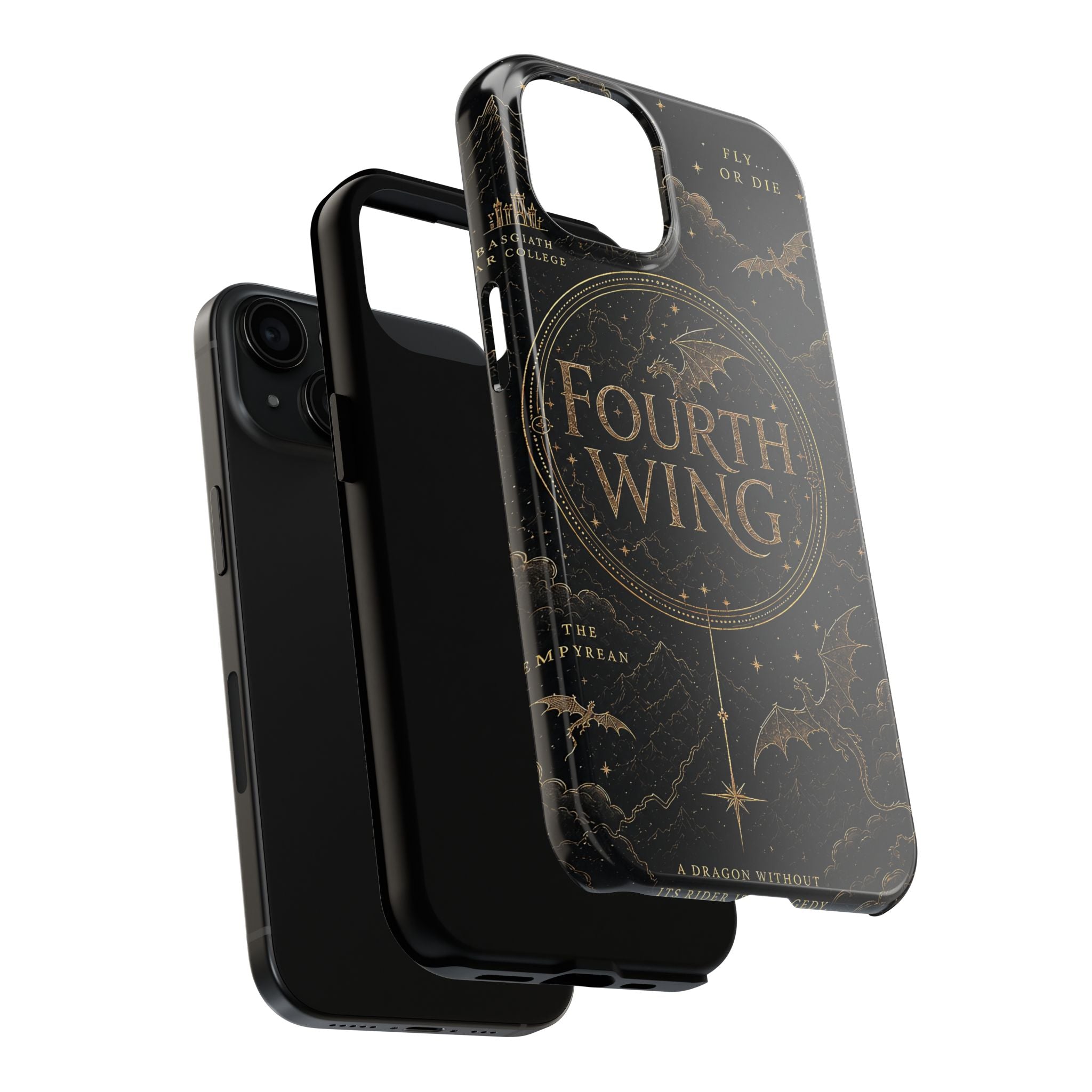 Fourth Wing Tough Phone Case — Dark Fantasy Dragon Design, 'Fly or Die' Quote