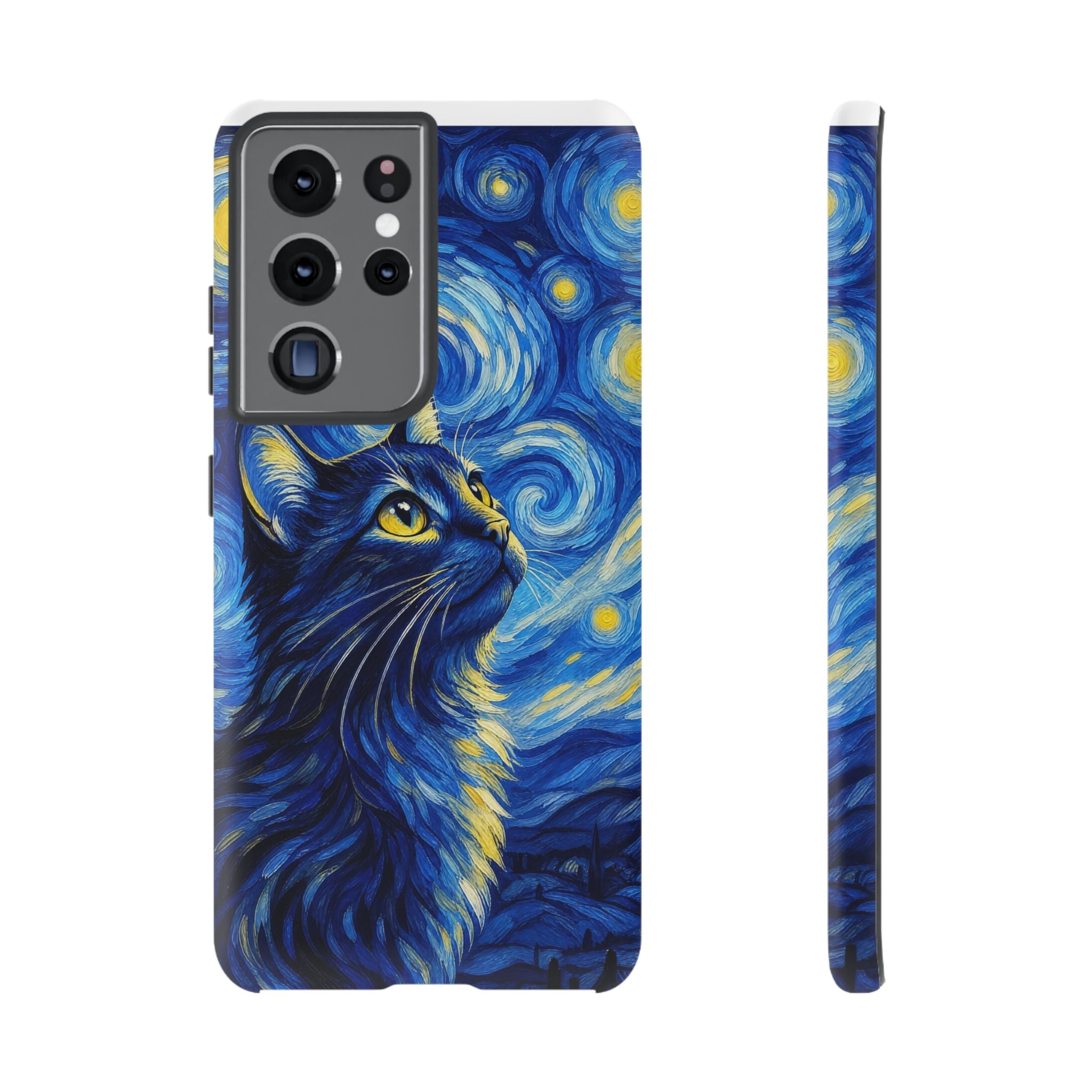 Starry Night Cat Phone Case — Van GoghStyle Blue Galaxy iPhone Cover