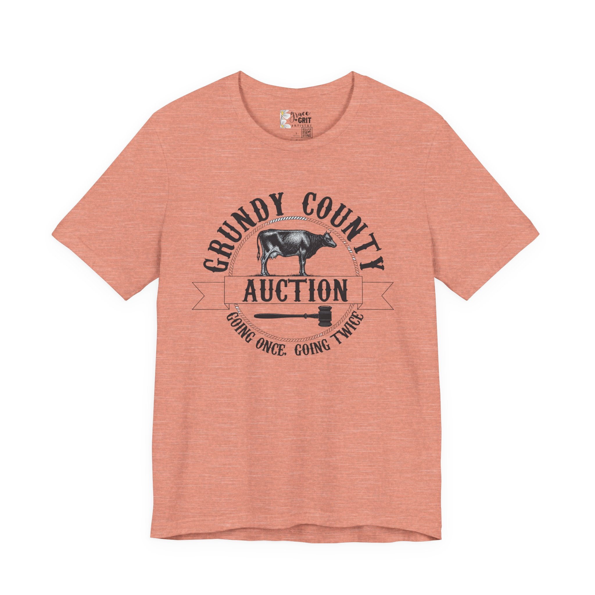 Grundy County Auction Tee — 'Going Once, Going Twice' Farm Livestock Graphic T‑Shirt