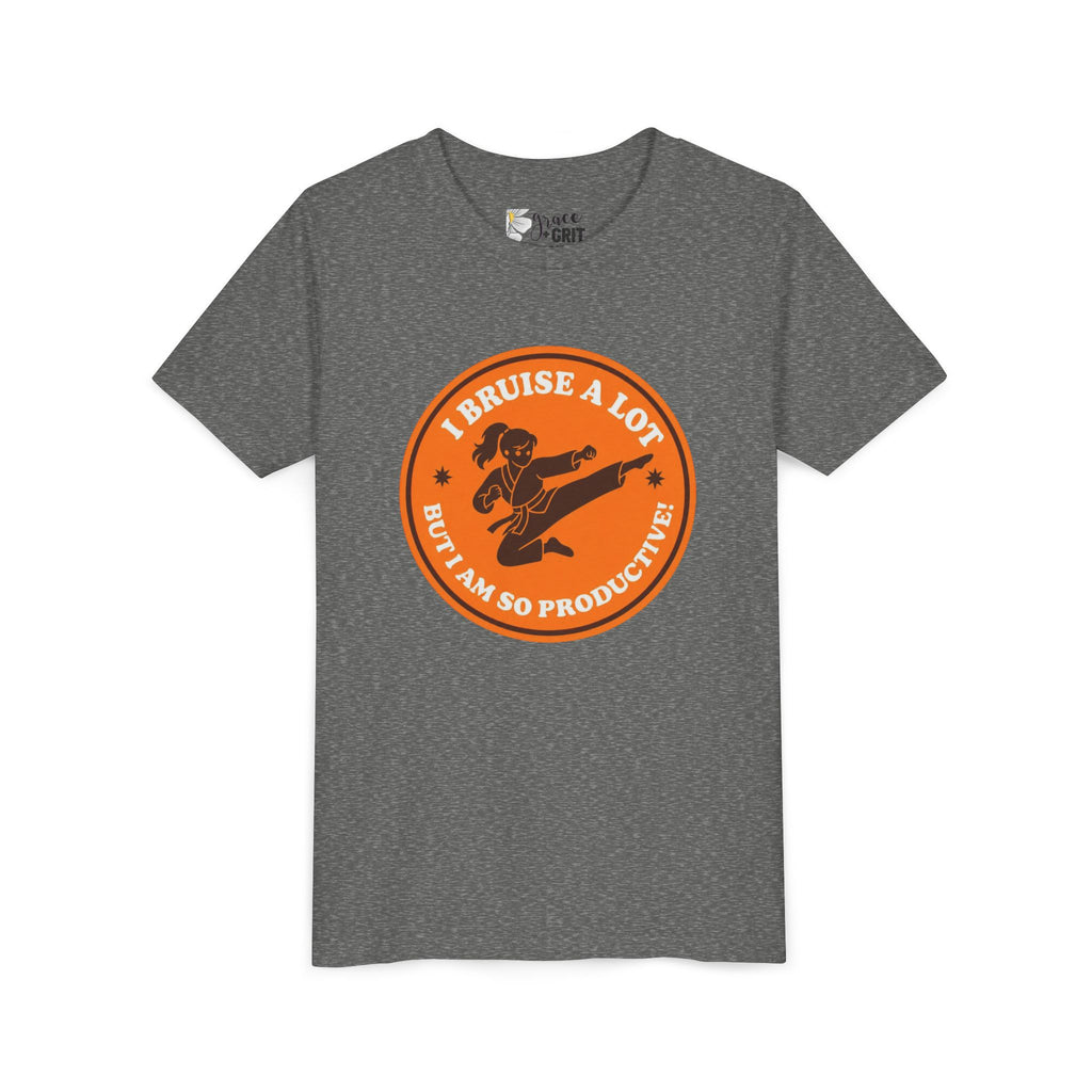 Youth Tee – "I Bruise a Lot But I Am So Productive" Martial Arts Graphic