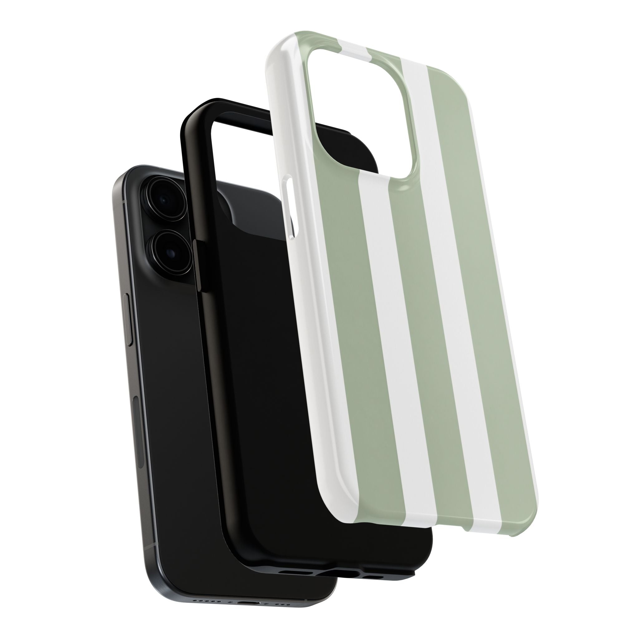 Sage & White Striped Tough Phone Case — Durable Protective Phone Cover