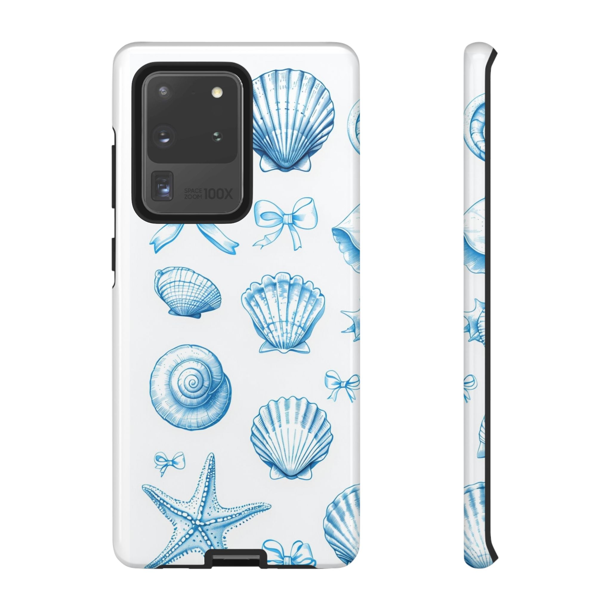 Seaside Shells Phone Case — Blue Nautical Shell & Starfish Pattern