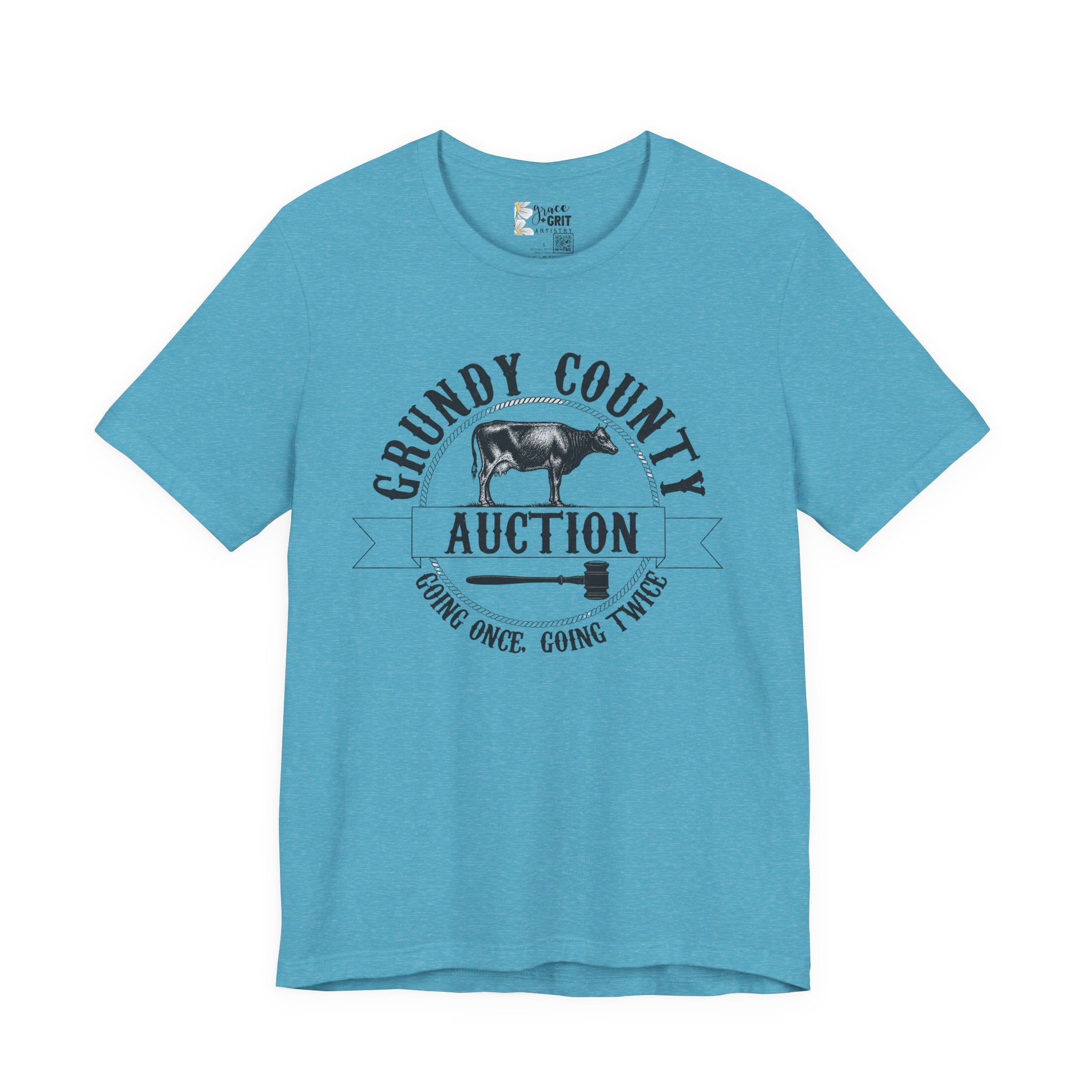 Grundy County Auction Tee — 'Going Once, Going Twice' Farm Livestock Graphic T‑Shirt
