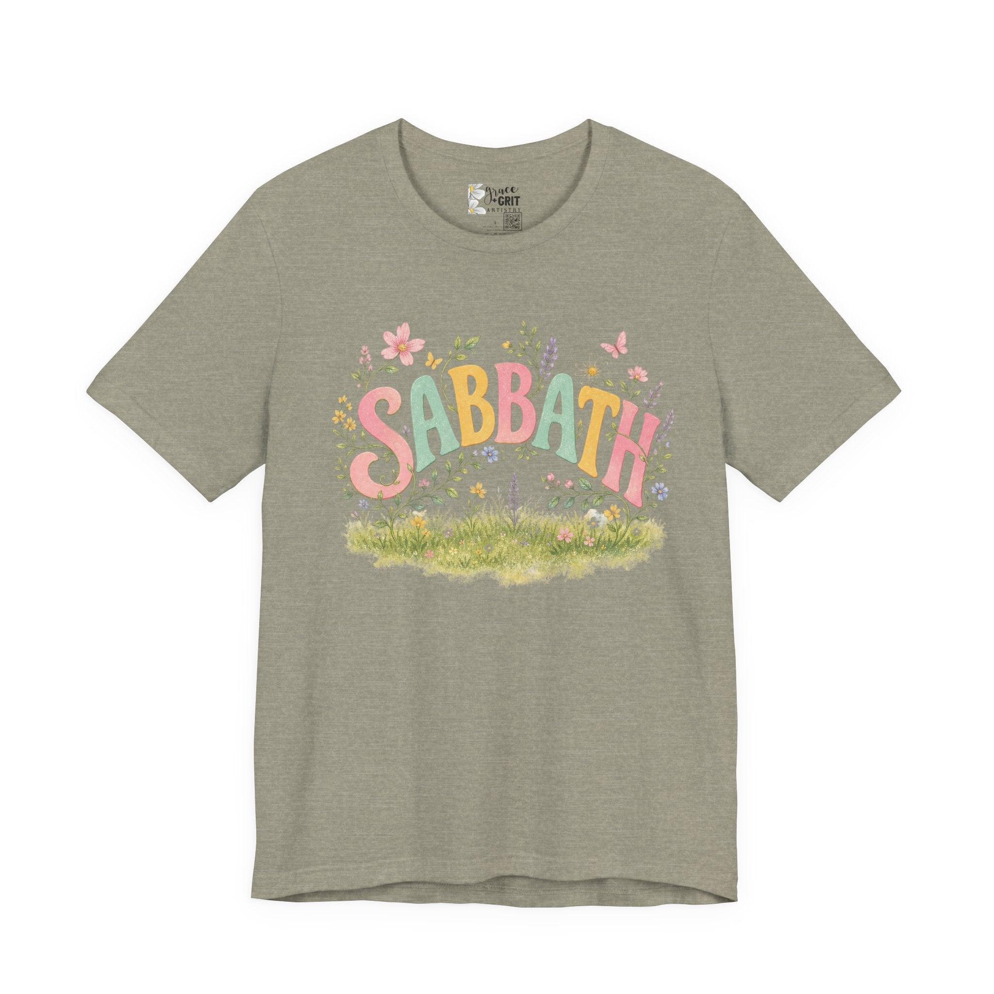 Sabbath Floral Script Tee | Pastel Flowers, Meadow Illustration