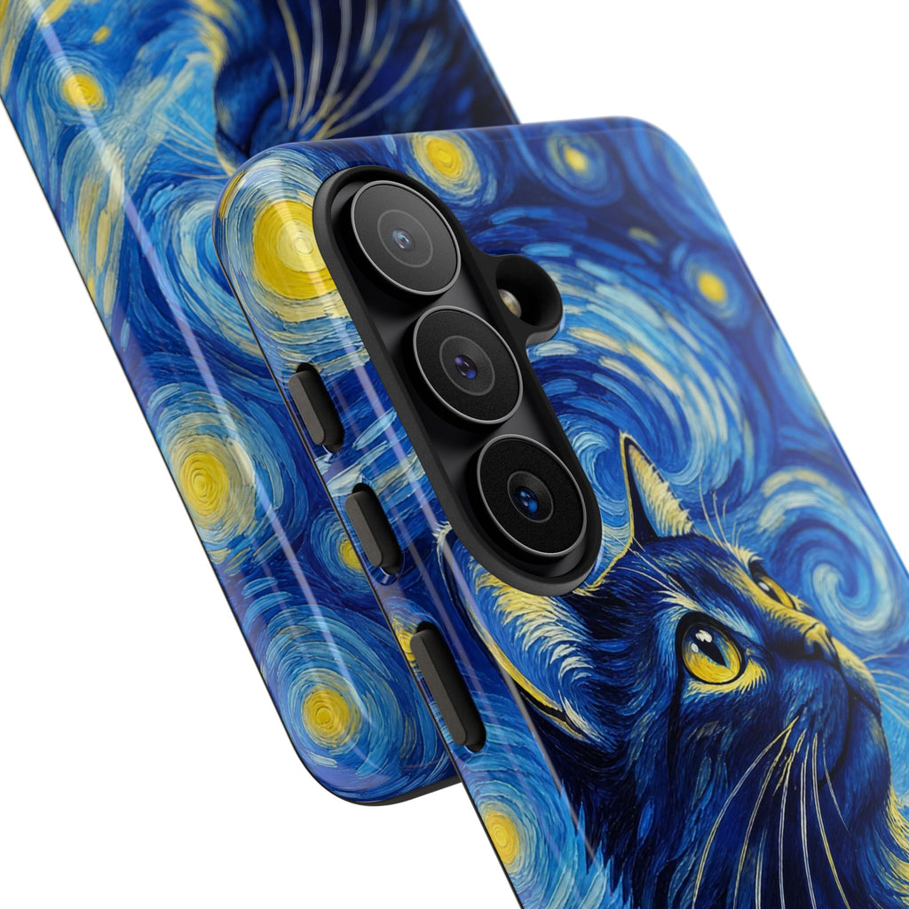 Starry Night Cat Phone Case — Van GoghStyle Blue Galaxy iPhone Cover