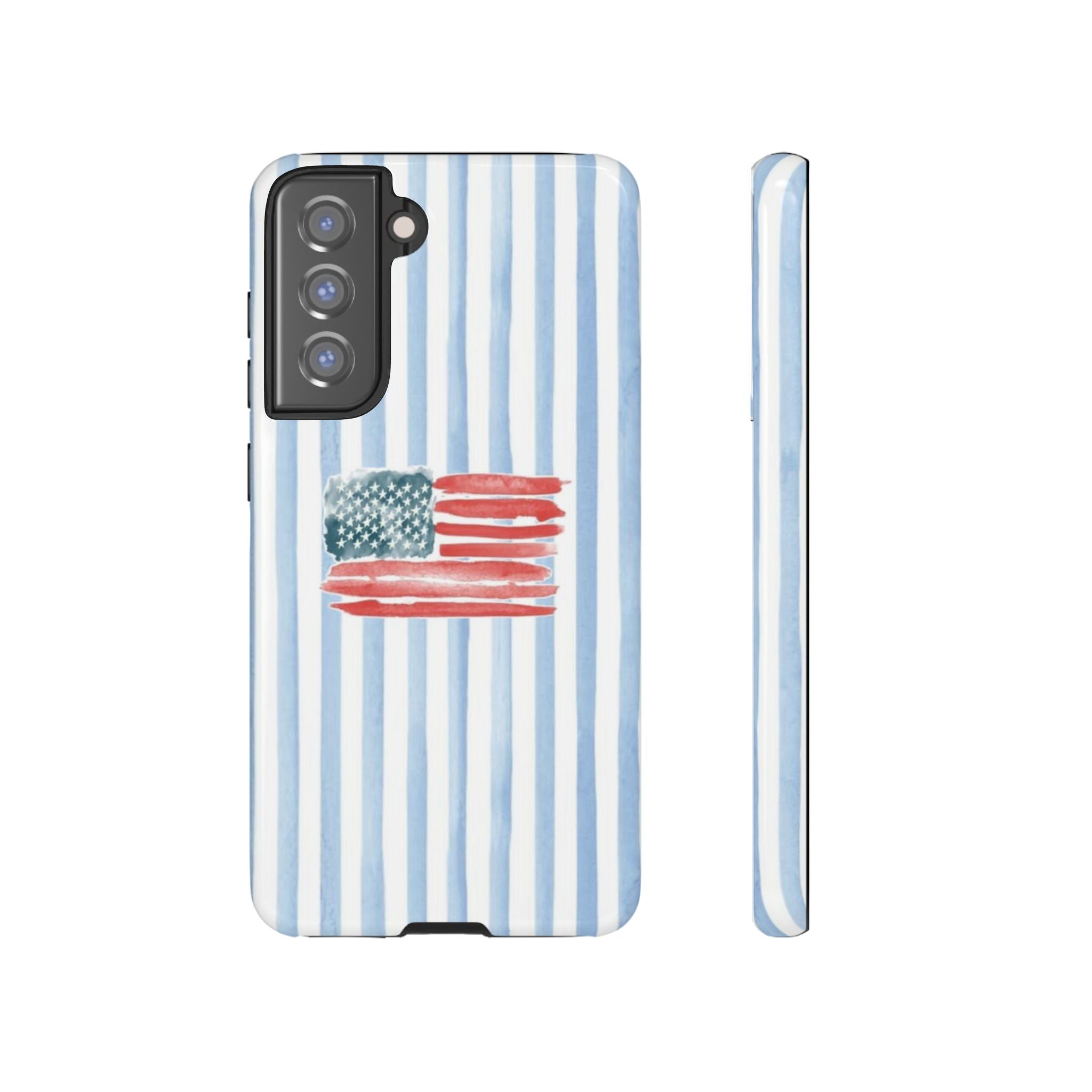 American Flag Watercolor Phone Case - Blue Stripe Tough Case