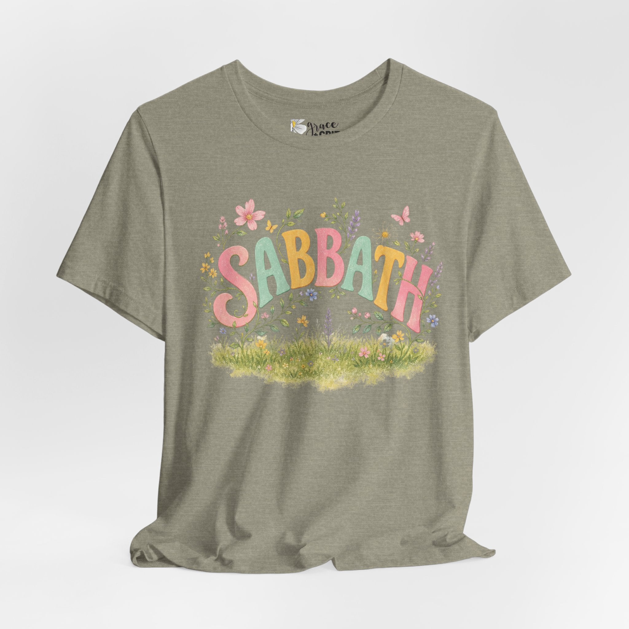 Sabbath Floral Script Tee | Pastel Flowers, Meadow Illustration