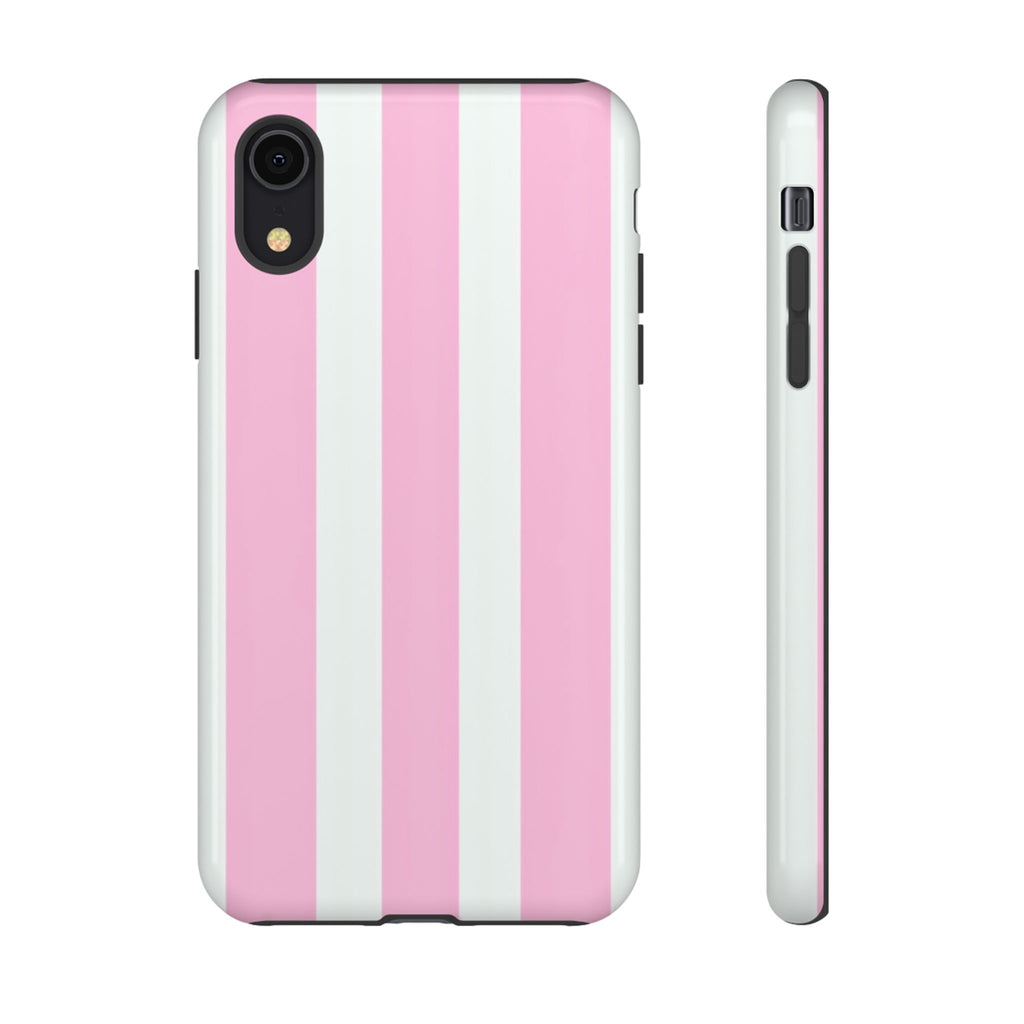 Pink & White Striped Tough Phone Case — Durable Protective Phone Cover