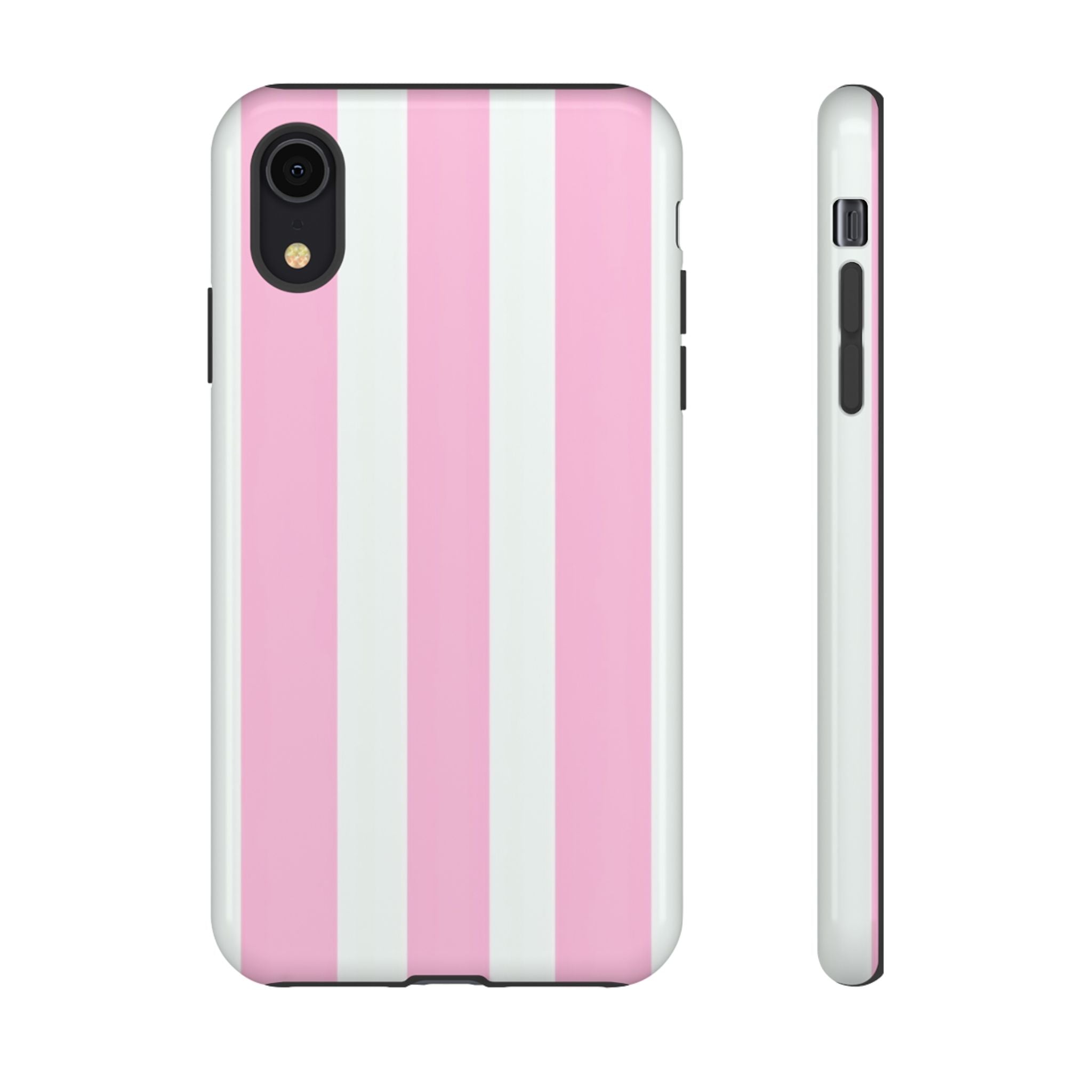 Pink & White Striped Tough Phone Case — Durable Protective Phone Cover