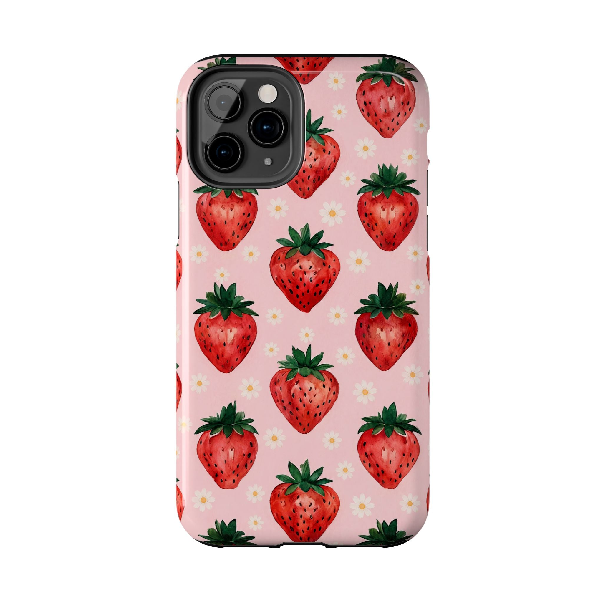 Strawberry Pattern Tough Phone Case — Cute Pink Fruit iPhone/Android Protection